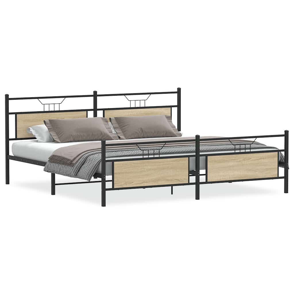 vidaXL Bett Metallbett ohne Matratze Sonoma-Eiche günstig online kaufen