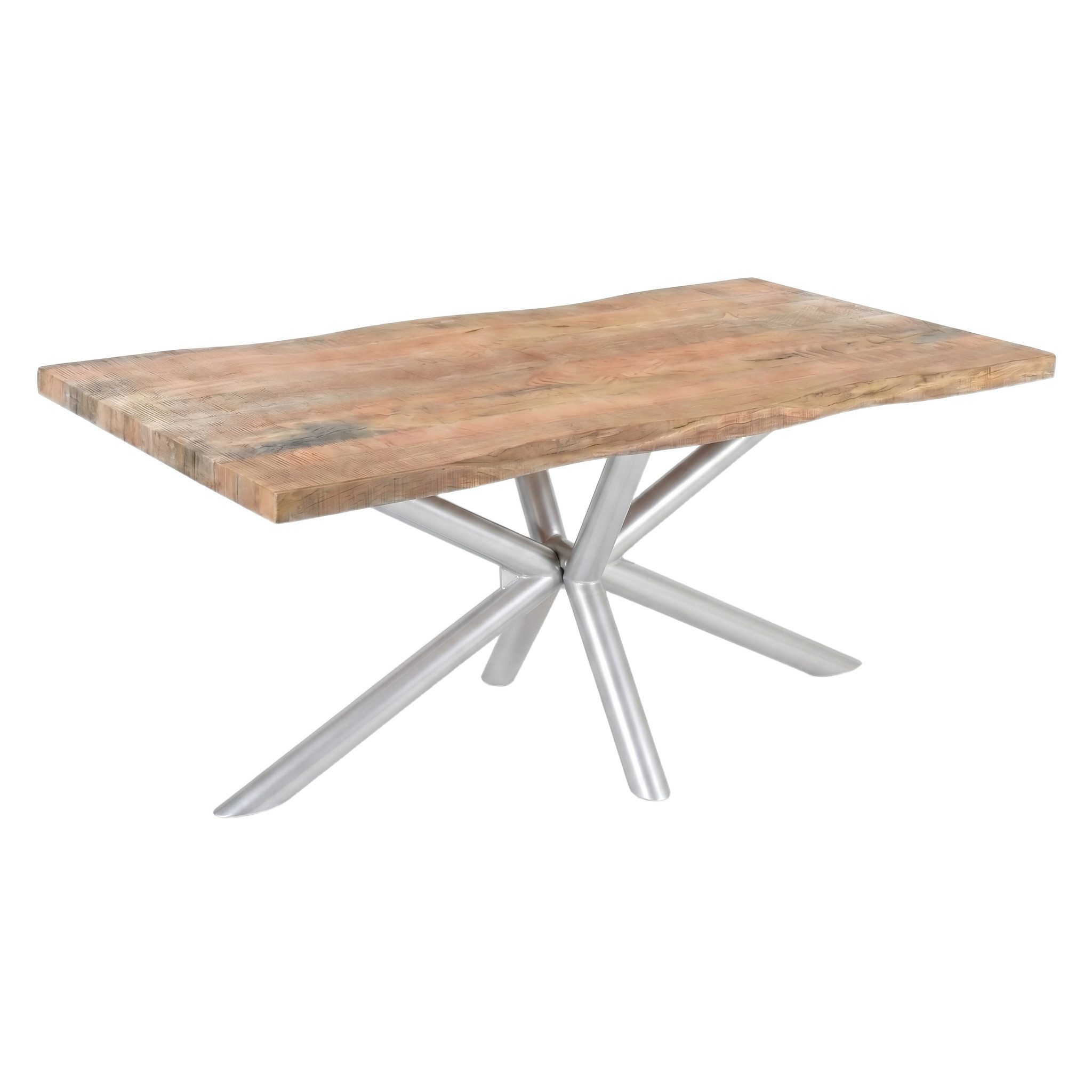WOLF MÖBEL Esstisch Esstisch Baumkante Mangoholz 180x90 cm, Tischfuß Memphis round silber (180x90x76), Esstisch Baumkante Mangoholz 180x90 cm, Tischfuß Memphis round silber