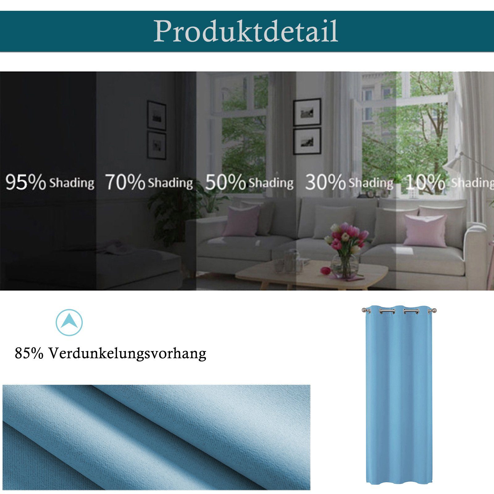 1 Küche Wohnkultur 1-tlg. Qelus Verdunkelungstürvorhang Türvorhang Panel, Solide Blau Raumteiler