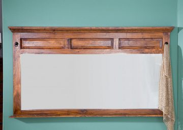 Massivmoebel24 Spiegel OXFORD (Wandspiegel mit vielen Schnitzereien, 2 Haken am Rahmen, im Landhausstil, braun lackiert 160x7x87 Akazie montiert), hochwertiges Edelholz;authentische Holzadern;aufwendige Schnitzereien und Verzierungen;