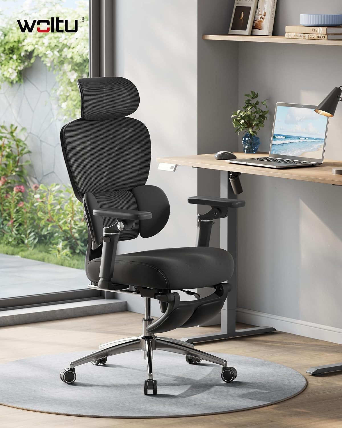 Woltu Bürostuhl, Ergonomisch Schreibtischstuhl mit Fußstütze Verstellbare Sitztiefe
