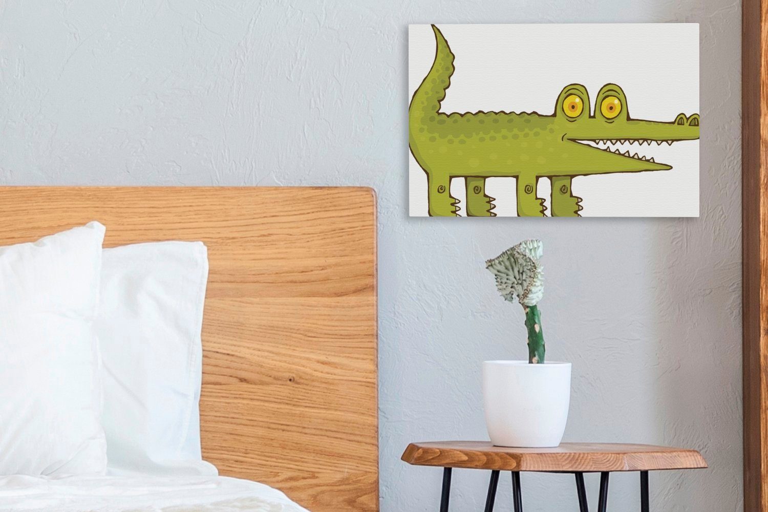 Aufhängefertig, Krokodil Wanddeko, (1 - Wandbild Weiß, cm OneMillionCanvasses® - Leinwandbild Leinwandbilder, Lustig 30x20 St),