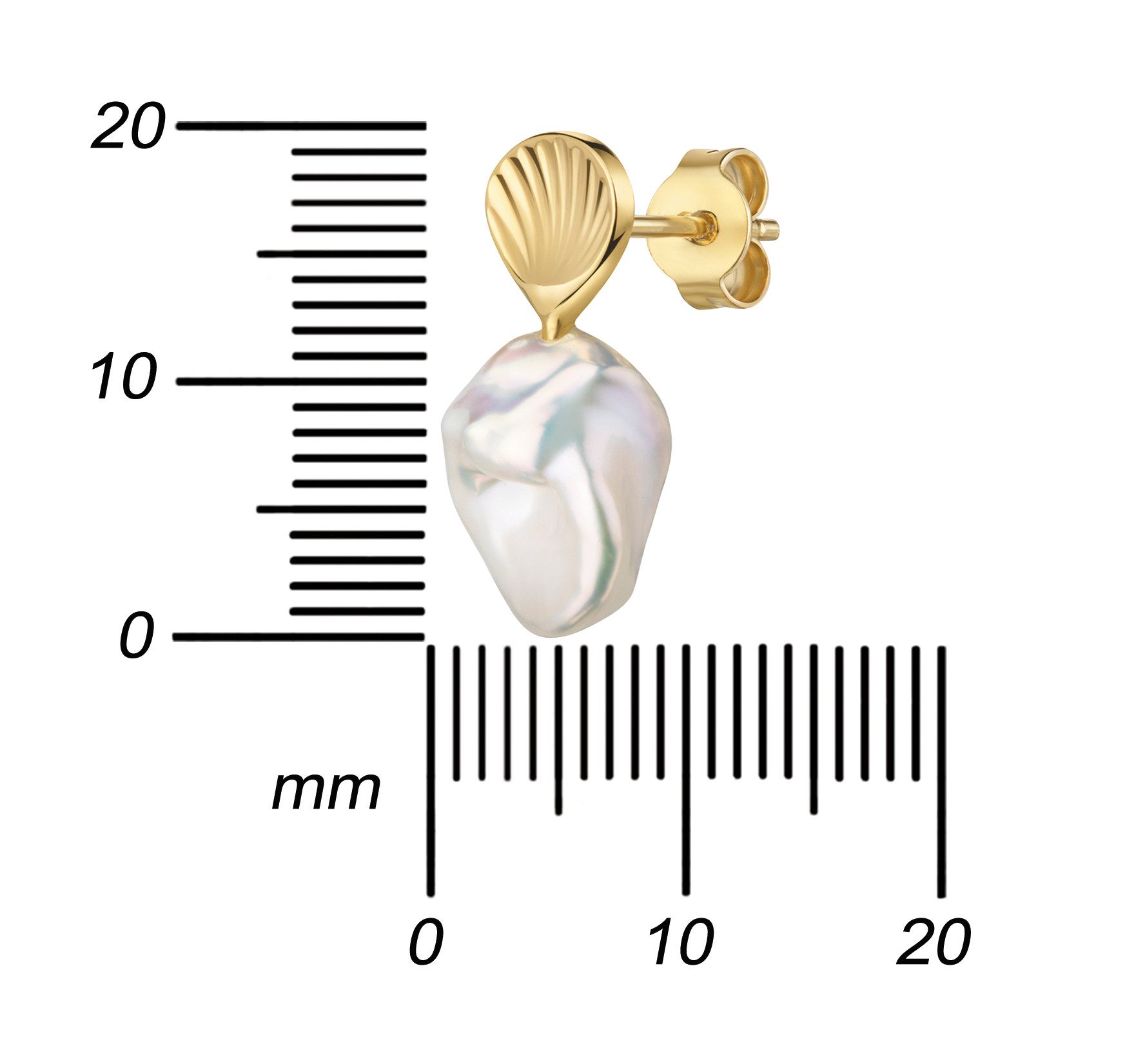 JEVELION Perlenohrringe 333 Gold Keshi Perle 2x Ohrhänger Süßwasserperle weiß (Barockperle Ohrschmuck, 2-tlg., für Damen und Mädchen), Goldstecker - Made in Germany