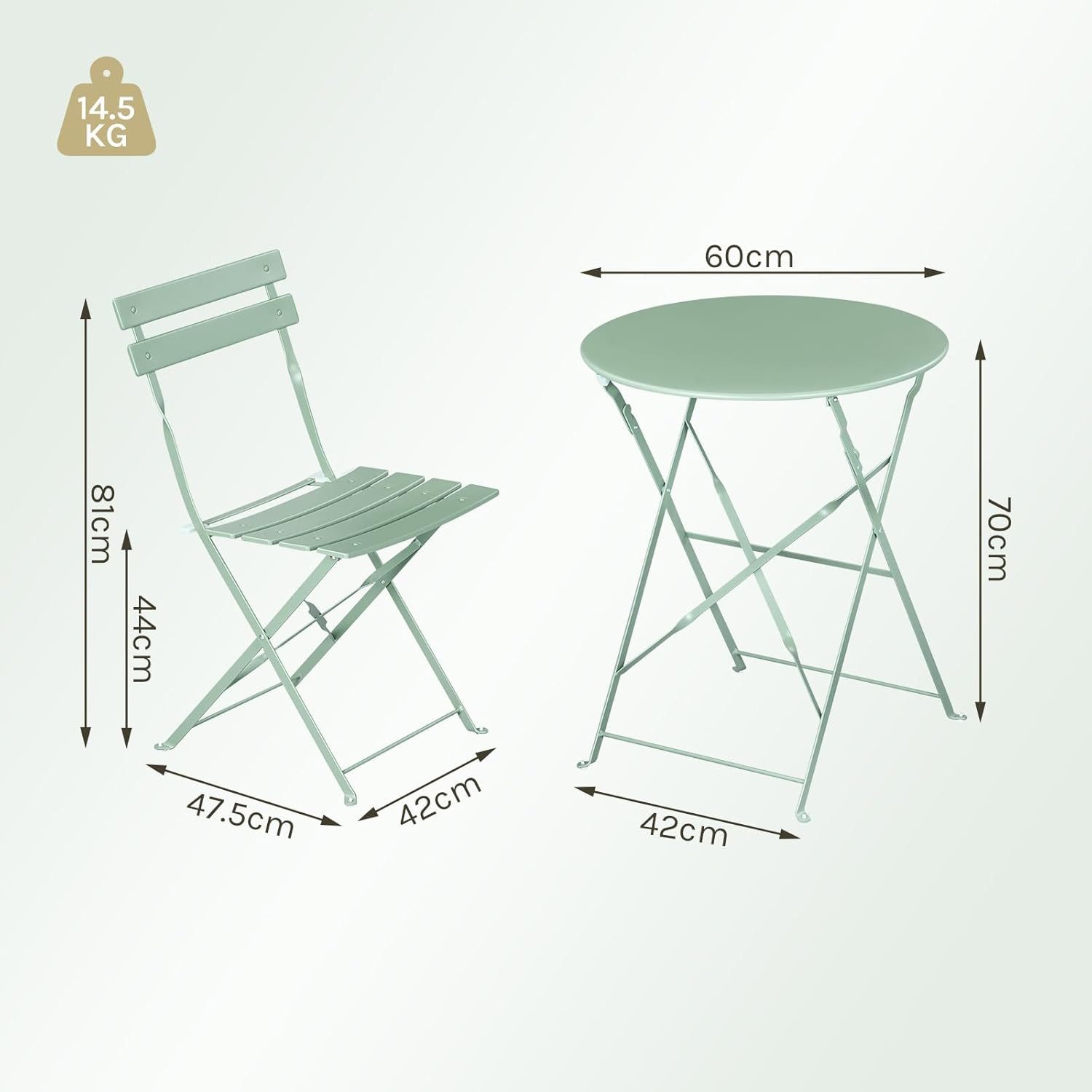 EUGAD Balkonset, (1-tlg), Balkonmöbel 3-teilig, Bistrotisch mit 2 Stühlen, klappbar