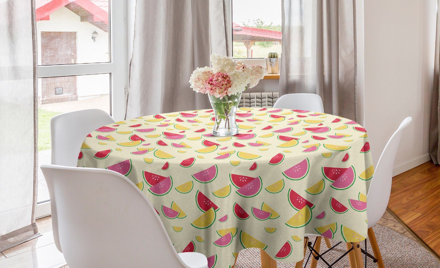 Abakuhaus Tischdecke Kreis Tischdecke Abdeckung für Esszimmer Küche Dekoration, Melone Bunter Sommer-Frucht-Muster | Tischdecken