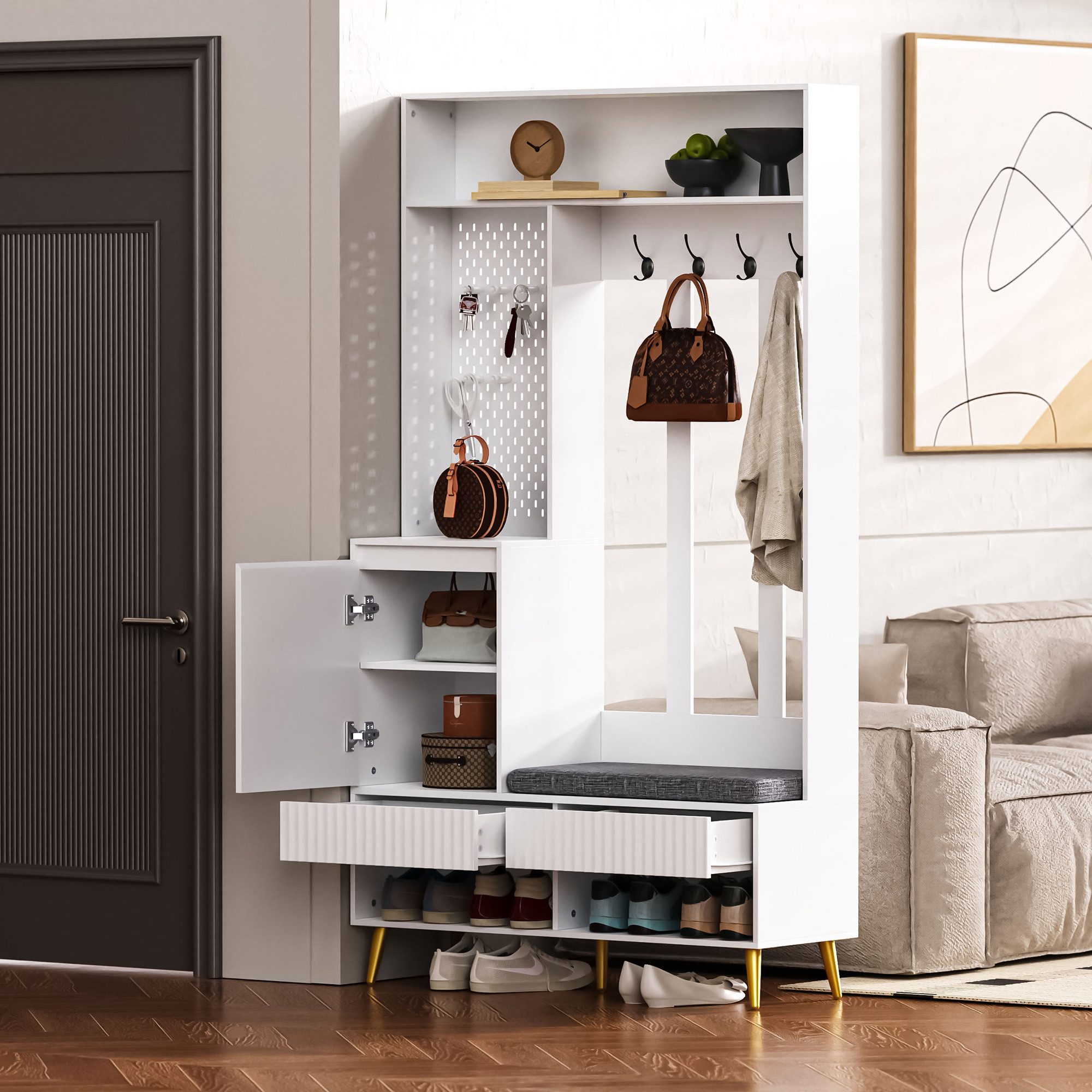 Flieks Garderoben-Set mit Schuhschrank, Kleiderhaken, Pegboard, günstig online kaufen