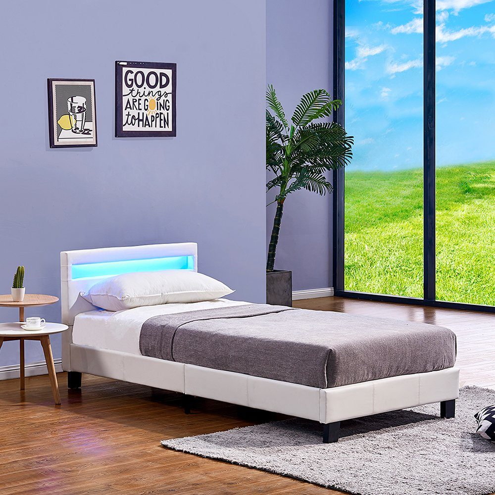 2-tlg., großes und Bett Bett oder Lattenrost), weiß Bett LED Kopfteil,Variante ohne HOME ASTRO Matratze (Set, mit DELUXE extra gepolstertes