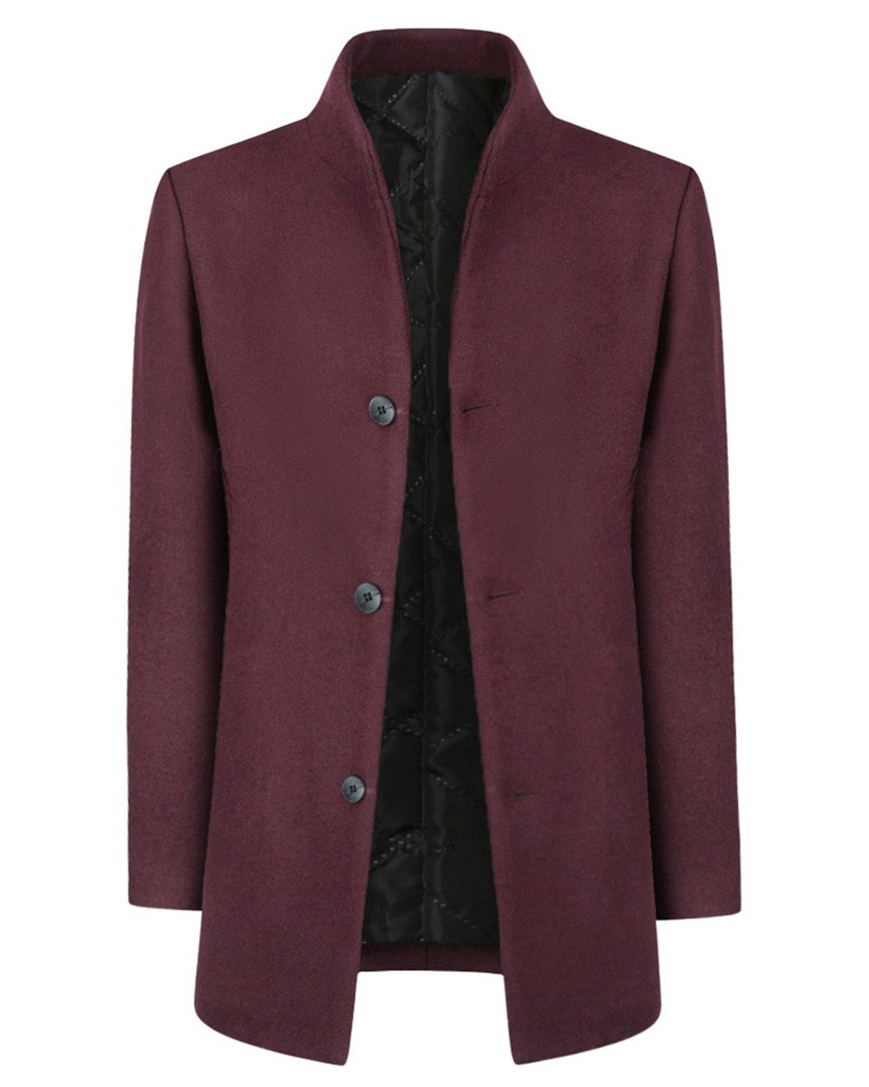Allthemen Wollmantel Herren verdickter Wintermantel Slim Fit Herrenmantel mit Stehkragen