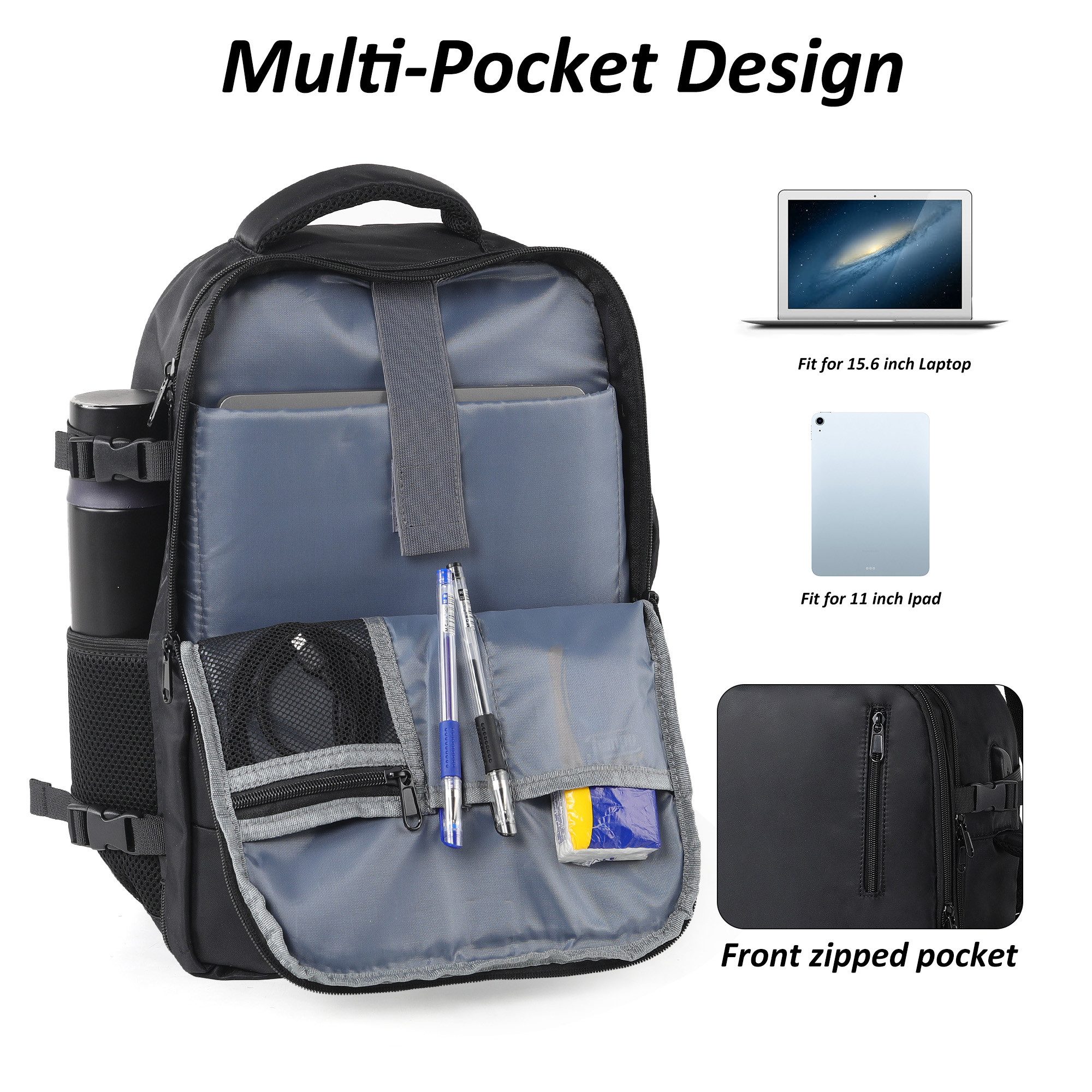 TAN.TOMI Cityrucksack Rucksack Wasserdichter Backpack Schultasche mit Laptopfach, Handgepäck Rucksack Für Flugzeug Unter Sitzplatz Tasche – Bild 4 von 5