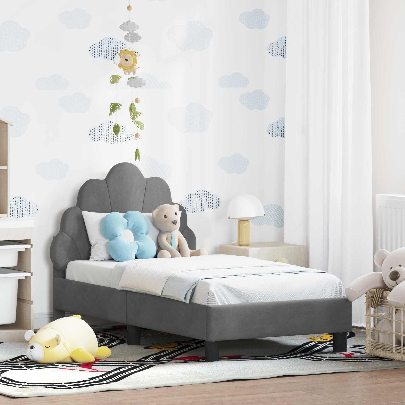 vidaXL Bett Kinderbettgestell mit Kopfteil Dunkelgrau 70 x 140 cm Samt (1-tlg)