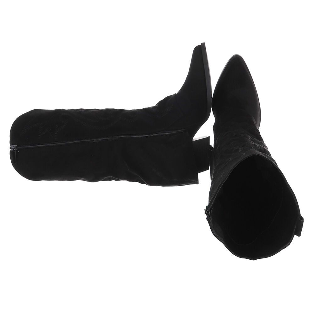 Ital-Design Damen Westernstiefel kniehoch mit Blockabsatz Westernstiefel (92299873) Blockabsatz Stiefel in Schwarz – Bild 2 von 5