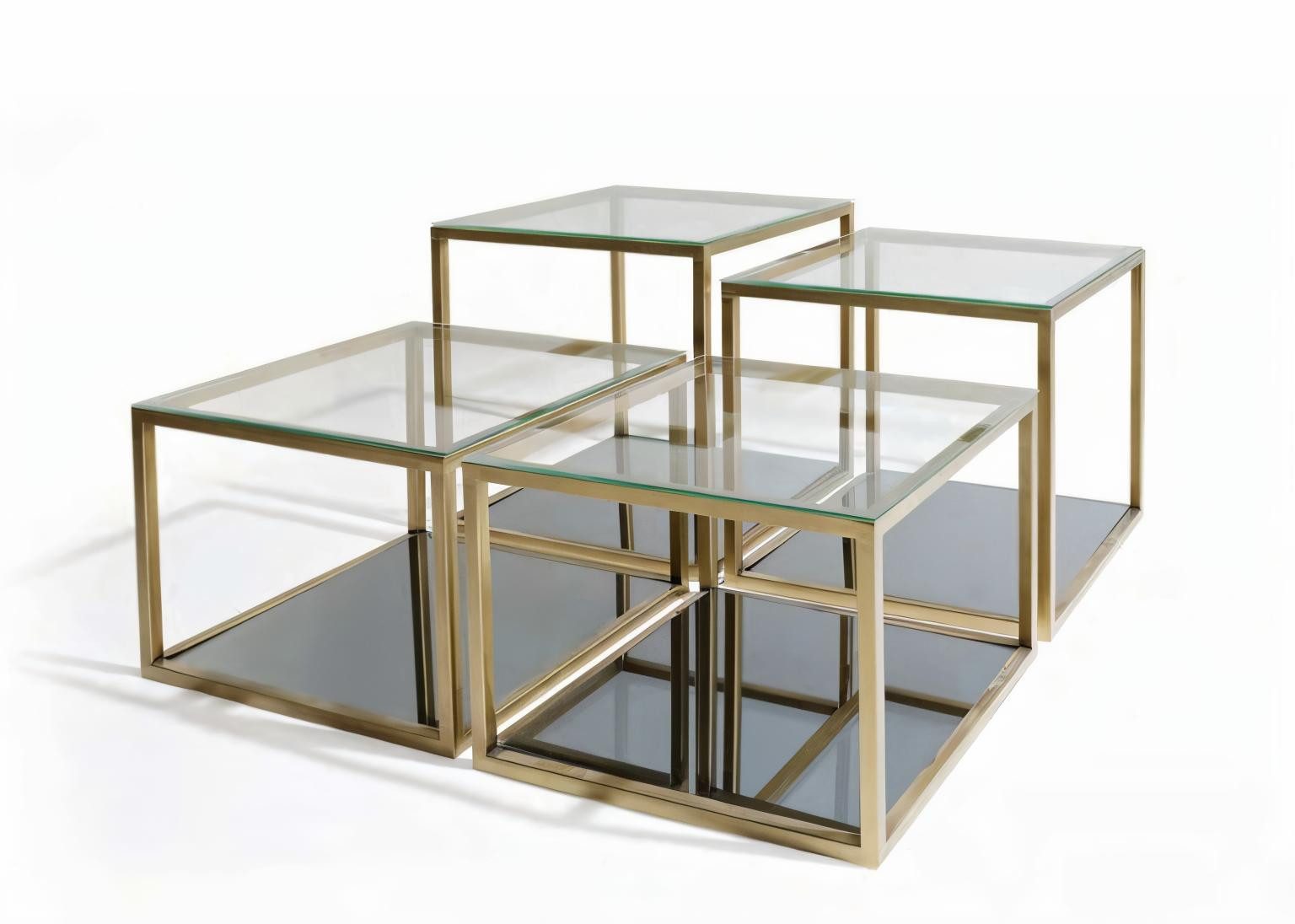 JVmoebel Couchtisch Couchtisch mit Glasplatte Spiegelboden und Metallrahmen 100x100, Made in Europe