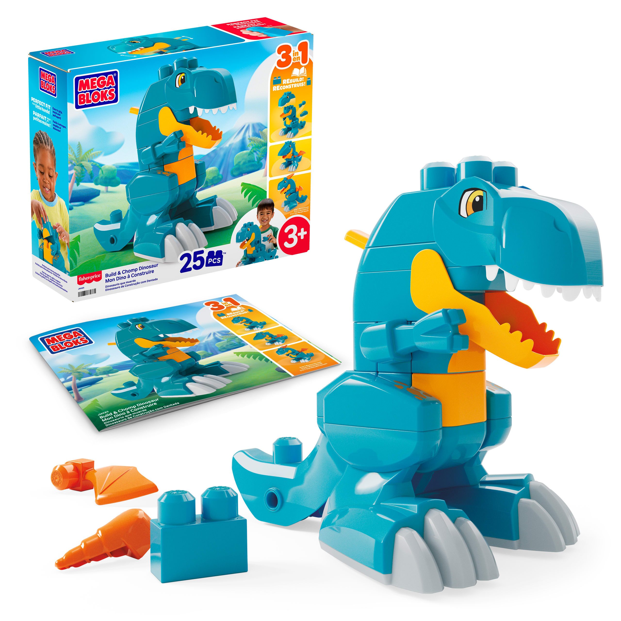 MEGA BLOKS MEGA BLOKS Bau- und Beiß-Dino Spielbausteine, (25 St)