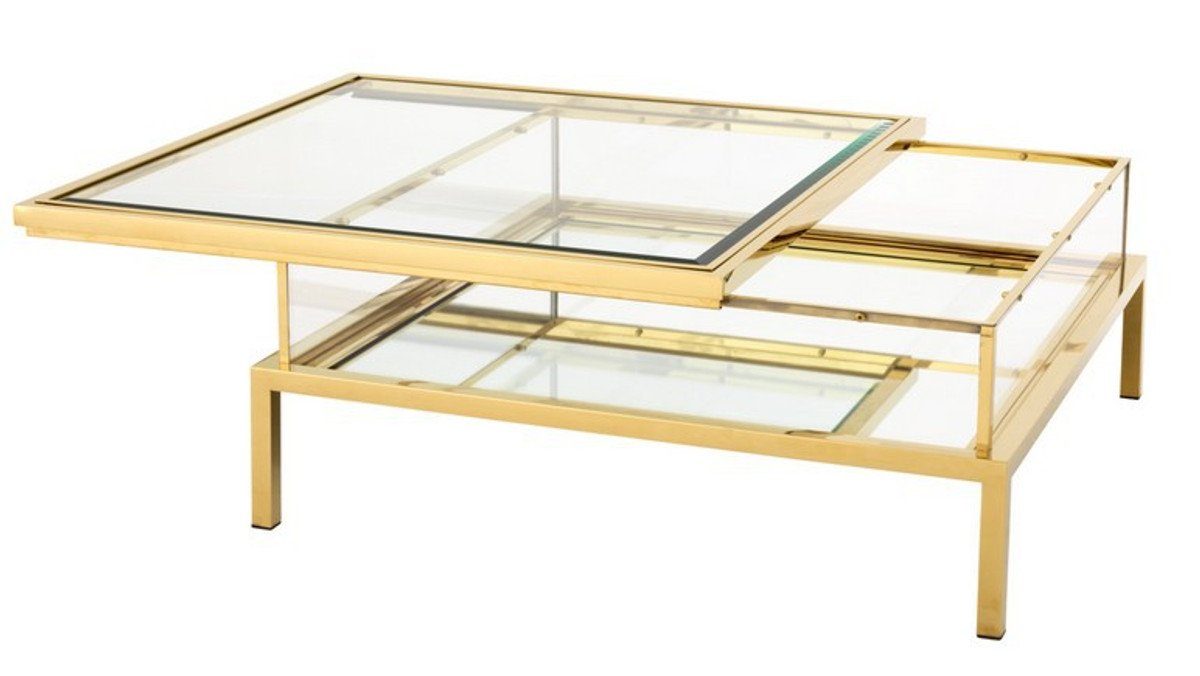 Luxus Art Deco - Couchtisch mit Kollektion Designer Casa Couchtisch Spiegelglas Luxus Edelstahl Padrino vergoldet