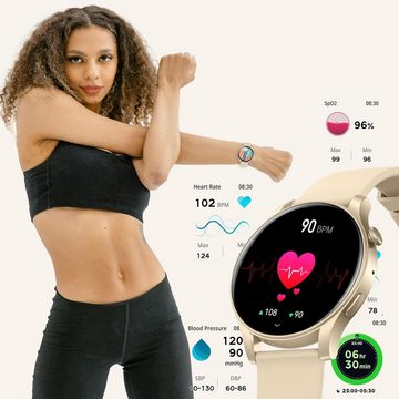 Techtrix Smartwatch (1,43 Zoll, Android, iOS), mit Pulsmesser, Schlafmonitor, SpO2, IP68 wasserdichte Schrittzähler