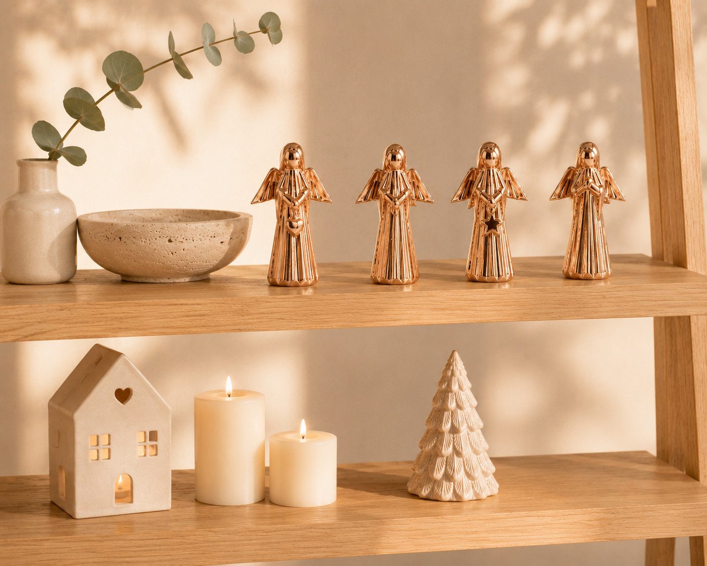 Wurm Weihnachtsfigur 4er Set Dekoengel Roségold Polyresin Weihnachtsfiguren 12,5 cm