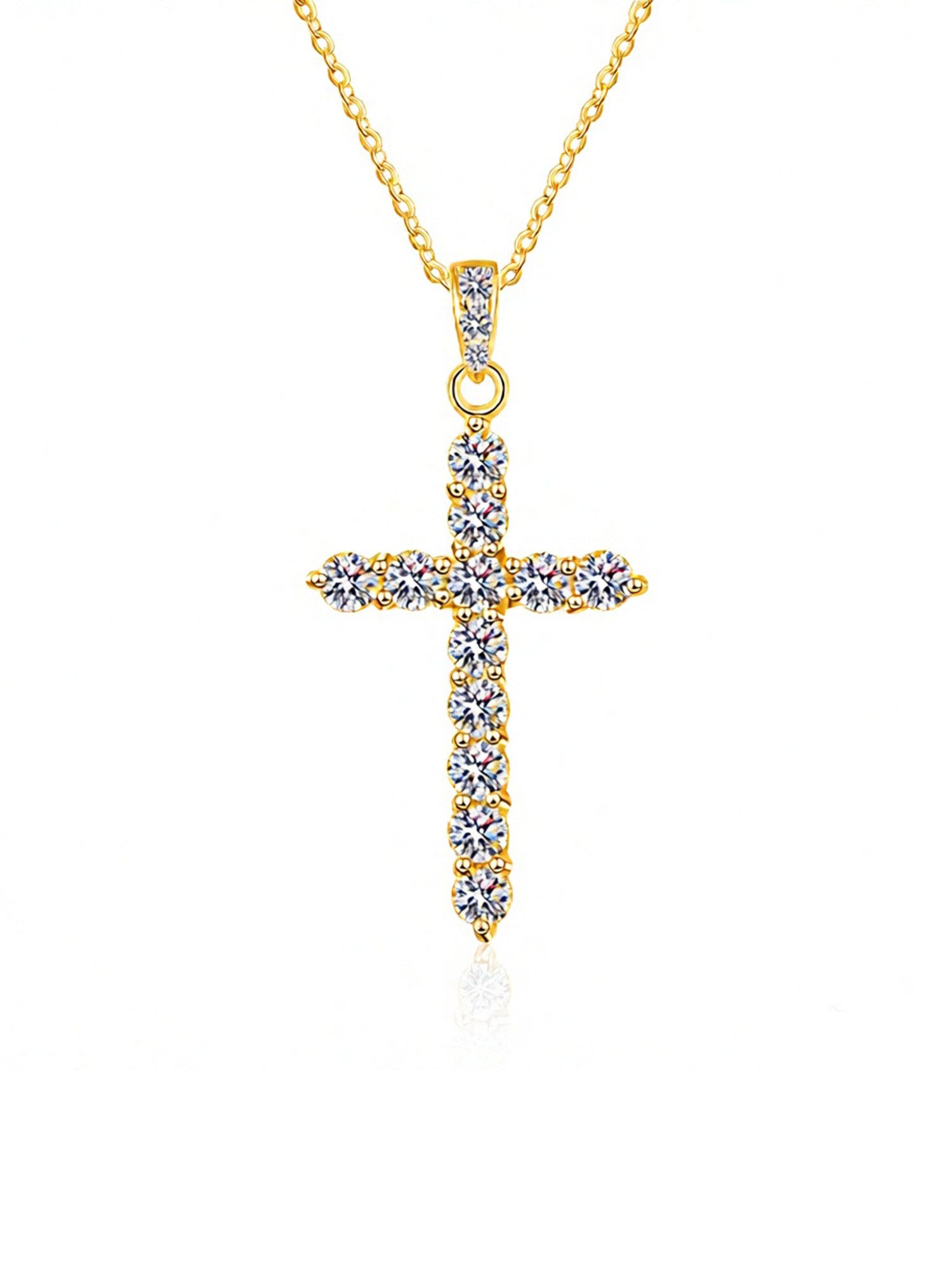 Staufergold Silberkette Moissanit Halskette mit Anhänger Kreuz 1,2ct Gold, hypoallergen und wasserfest