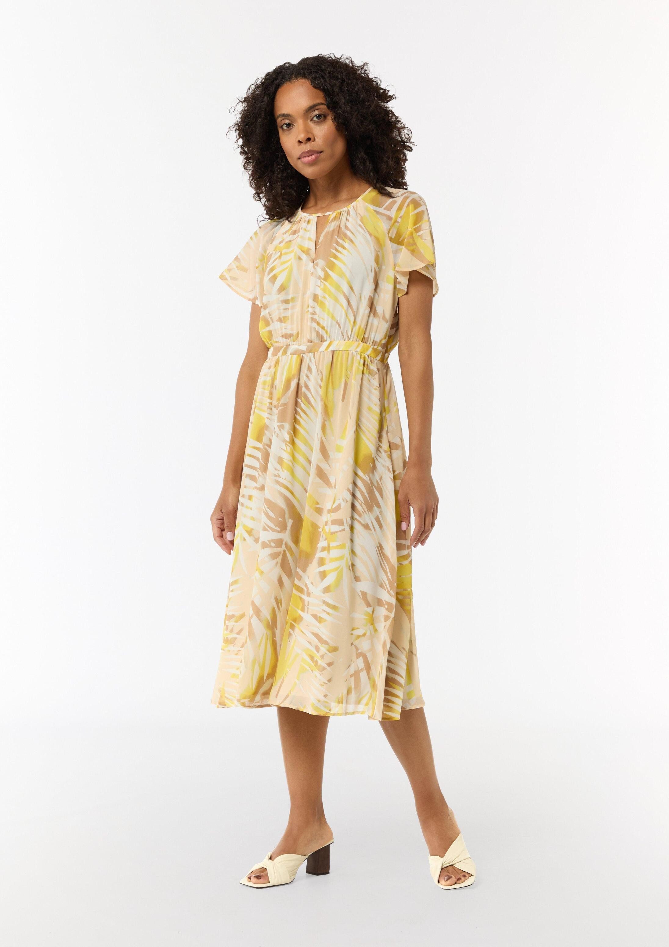 comma Midikleid Kleid Chiffon-Kleid mit U-Boot-Ausschnitt und Raffung