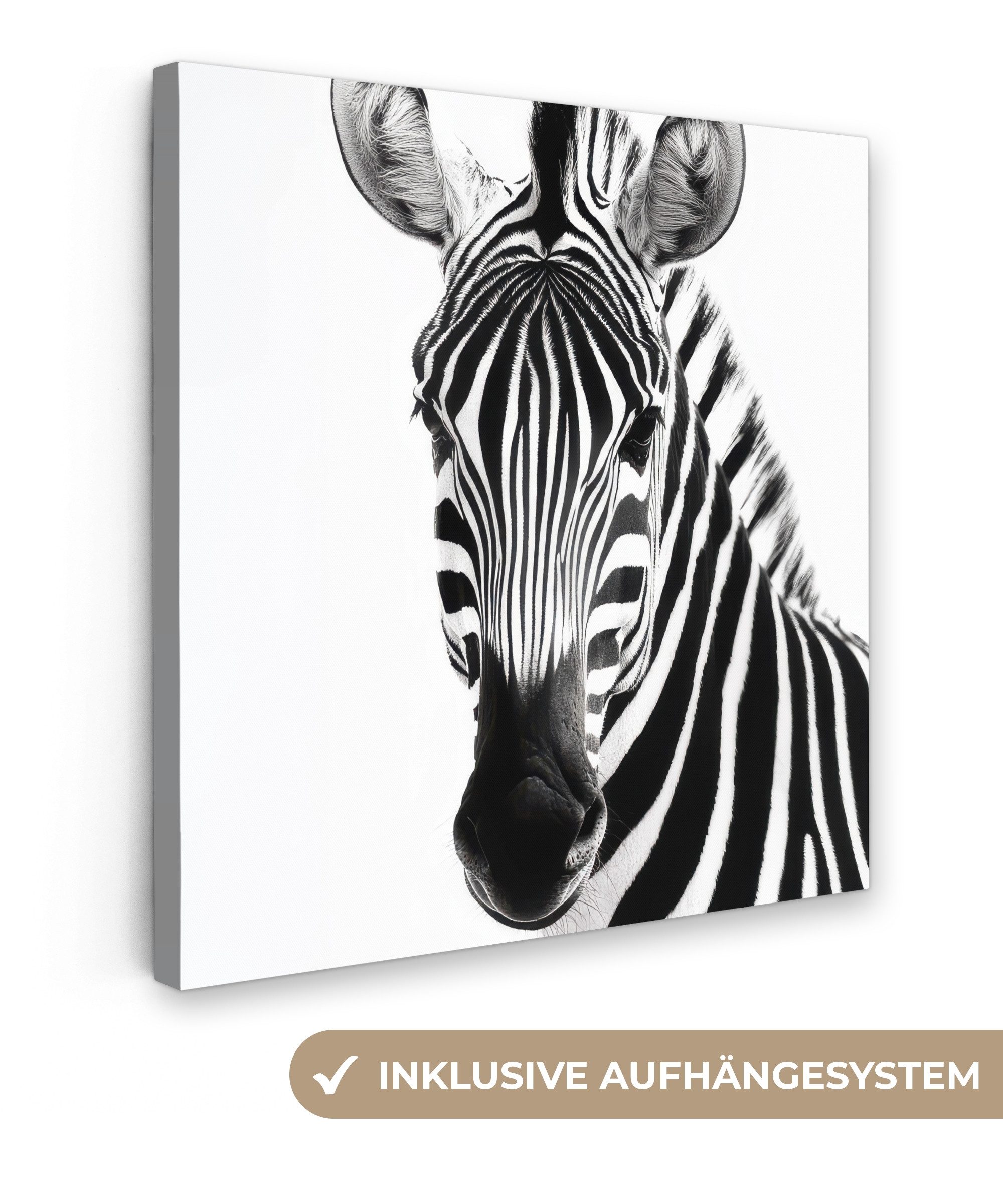 OneMillionCanvasses® Leinwandbild Zebra - Nahaufnahme - Schwarz - Streifen, Fotodruck (1 St), Wandbild, Deko Schlafzimmer Wohnzimmer Flur 20x20 cm