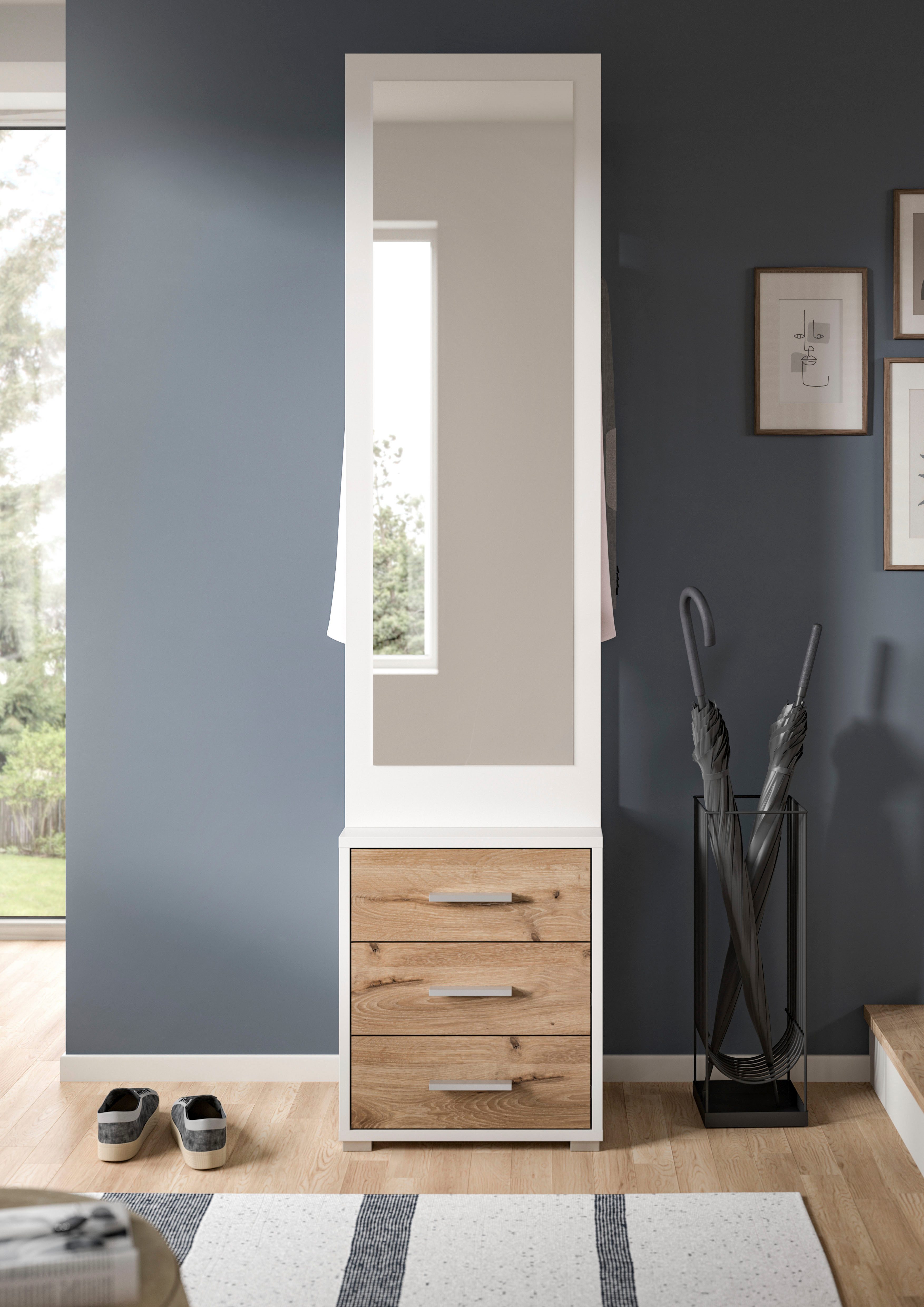 Home affaire Kompaktgarderobe Morrea, Höhe 190 cm, 3 Schubkästen, 3 Haken, 1 Kleiderstange (1-St) schmale Garaderobe, Stauraum, Flur, Diele