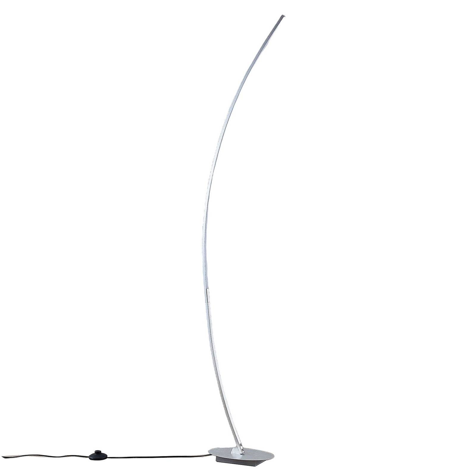 Lindby Bogenlampe Nalevi, LED-Leuchtmittel fest verbaut, warmweiß, Modern, Metall, silber gebürstet, 1 flammig, inkl. Leuchtmittel