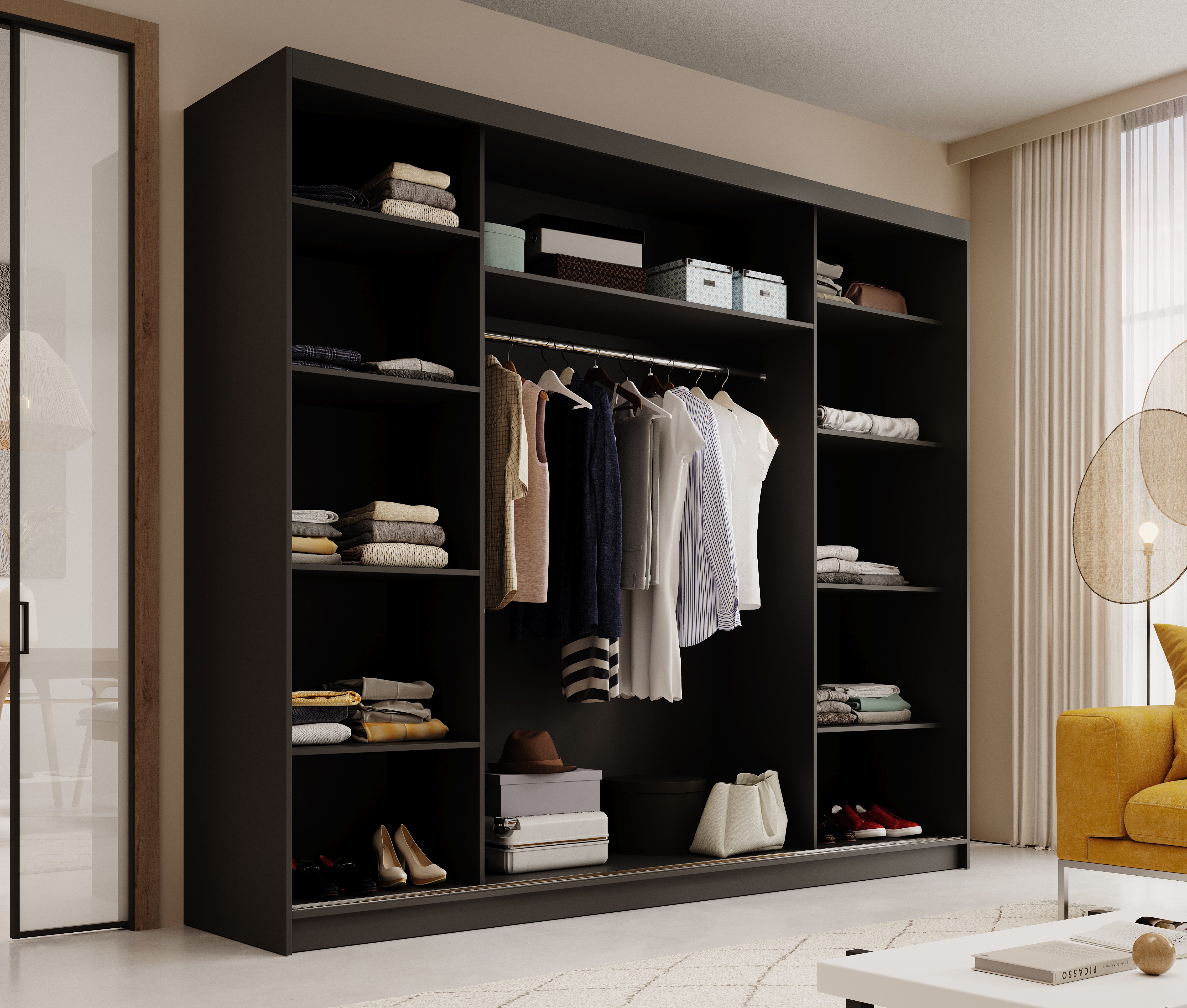 MOEBLO Schiebetürenschrank Velora 250 (Moderner Kleiderschrank mit 3 Schiebetüren, großem Stauraum, Schrank Garderobe Schiebtüren Schlafzimmer) (BxHxT): 250 x 2 – Bild 4 von 5