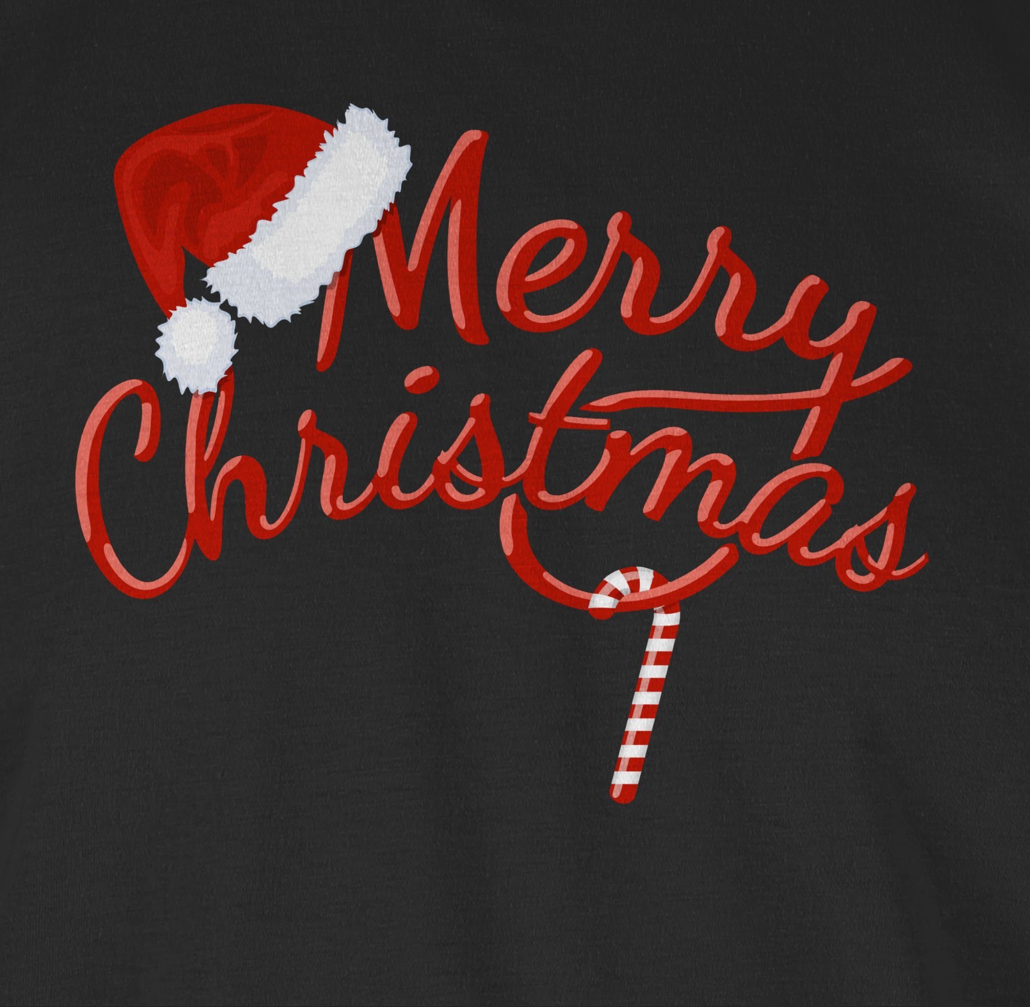 Shirtracer T-Shirt Merry Kleidung Schwarz Christmas 01 Zuckerstange Weihachten