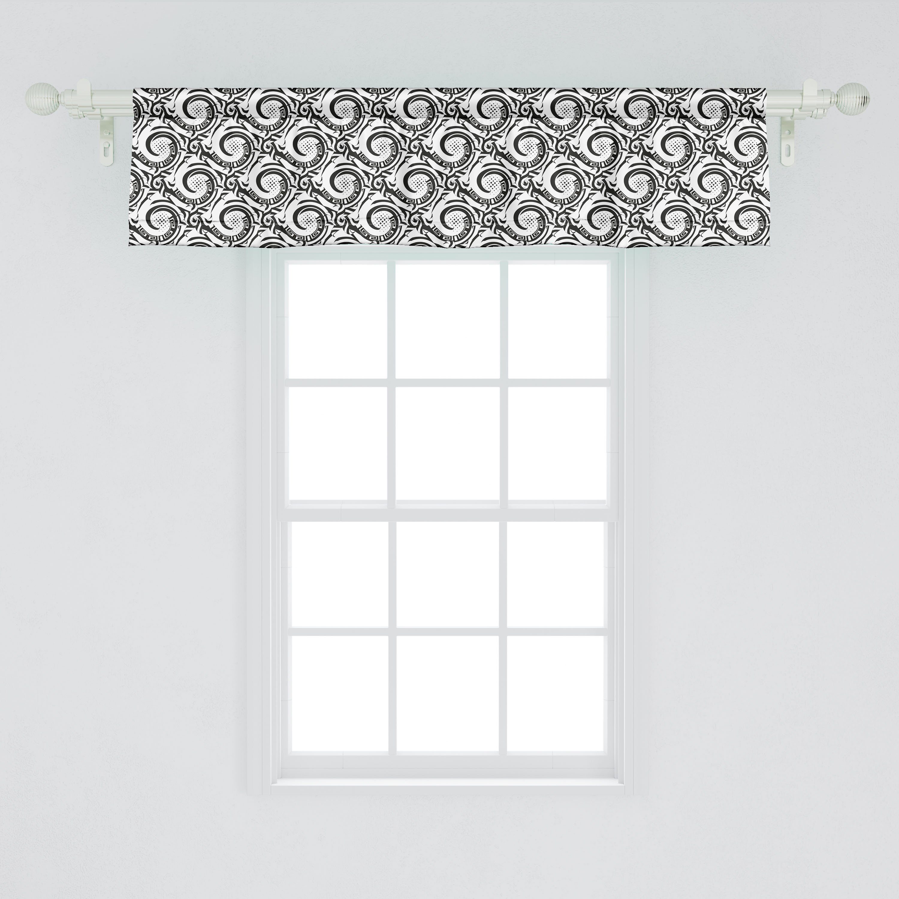 Scheibengardine Vorhang Volant für Stangentasche, Abakuhaus, Kreise Modern Dekor Microfaser, Schlafzimmer Küche Tribal-Effekte und mit