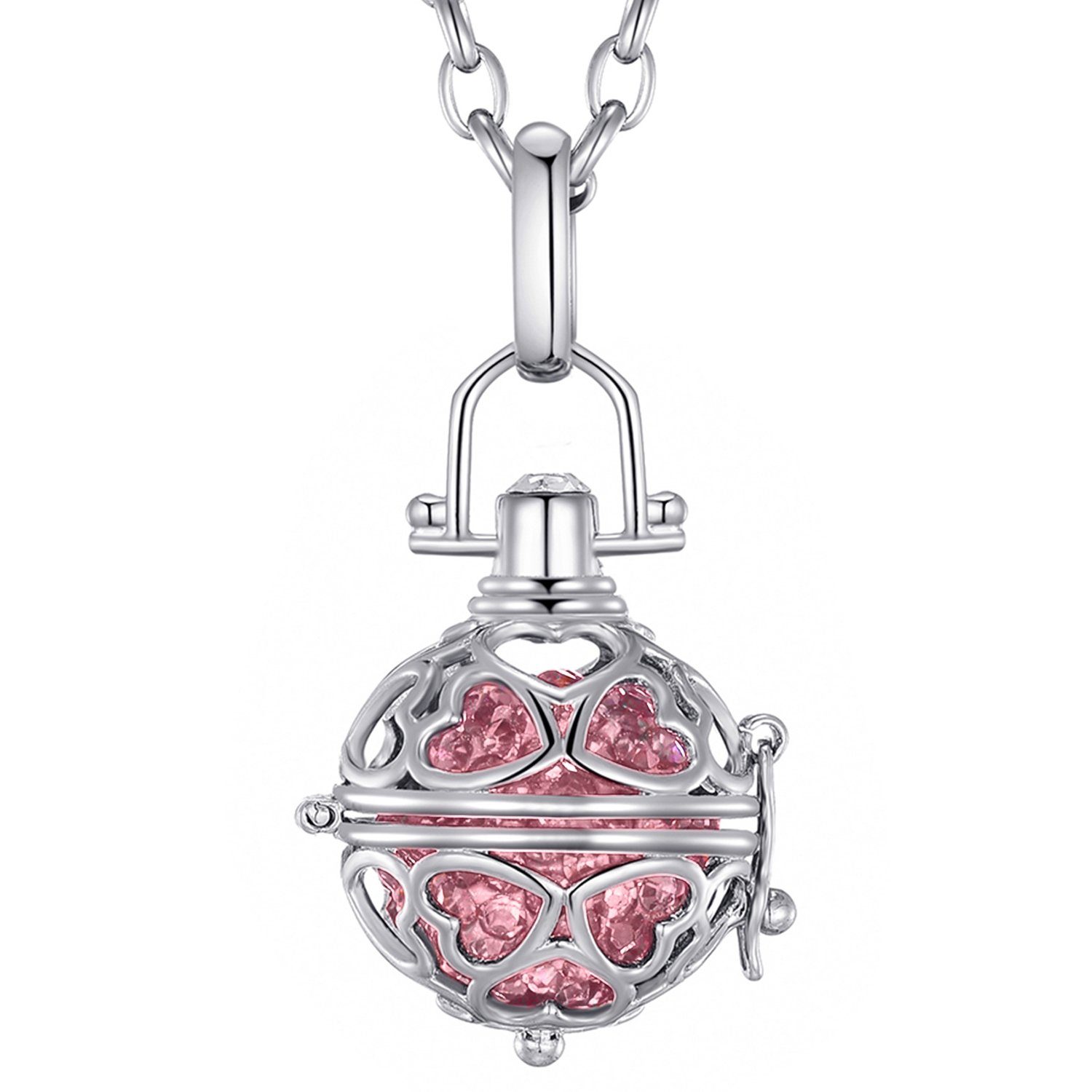 Valentinstagsgeschenk Morella Kette mit Anhänger Damen Halskette Edelstahl 70 cm mit Herz-Kugel Anhänger und (2-tlg), Silberne Kette, Herzornament,
