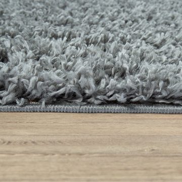 Hochflor-Teppich Teppich Hochflor Grau Wohnzimmer Shaggy Weich, TT Home, Läufer, Höhe: 44 mm