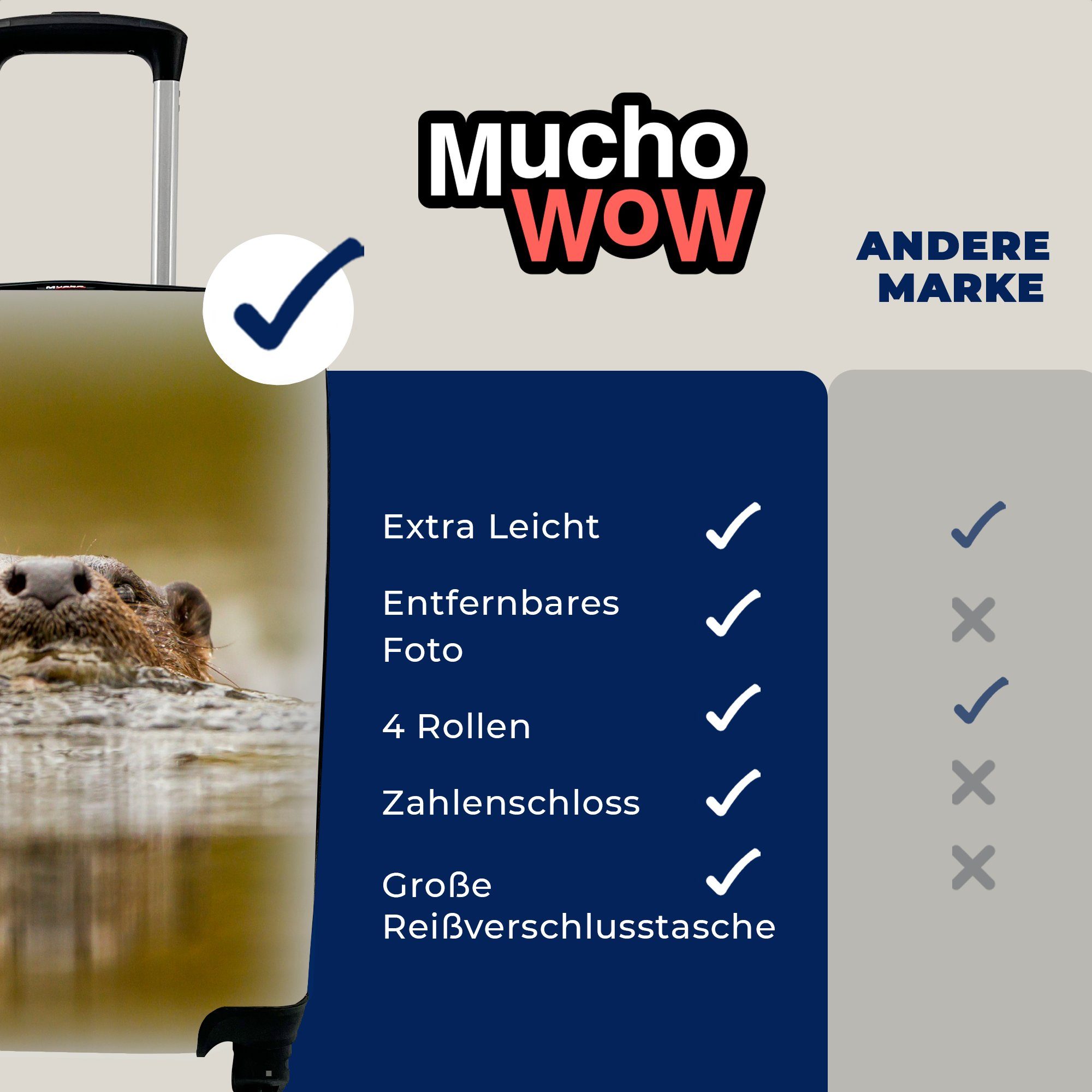 MuchoWow Handgepäckkoffer Otter schwimmt, 4 Reisetasche Handgepäck Reisekoffer mit rollen, Trolley, Rollen, für Ferien