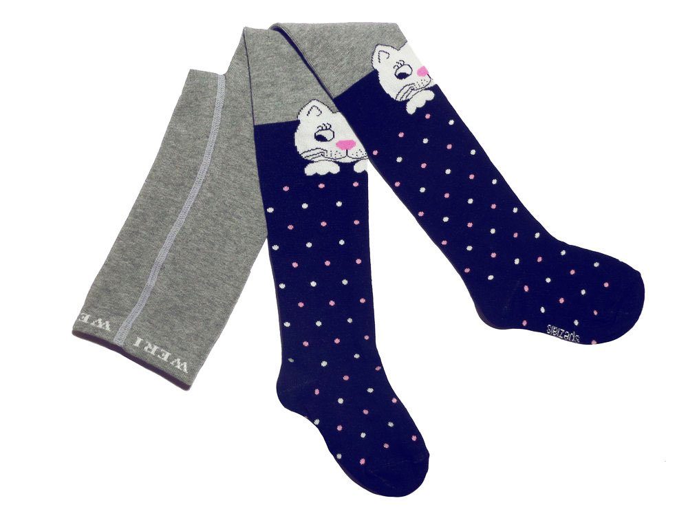 WERI SPEZIALS Strumpfhersteller GmbH Strickstrumpfhose Kinderstrumpfhosen für Mädchen >>Weiße Katze<< weiche Baumwolle