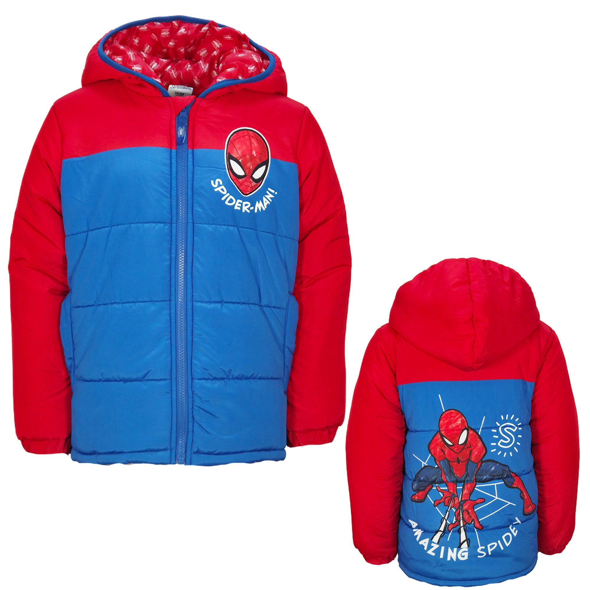 MARVEL Winterjacke Marvel Spiderman Kinder Winterjacke Jungen Jacke mit Kapuze Gr. 92 bis 128