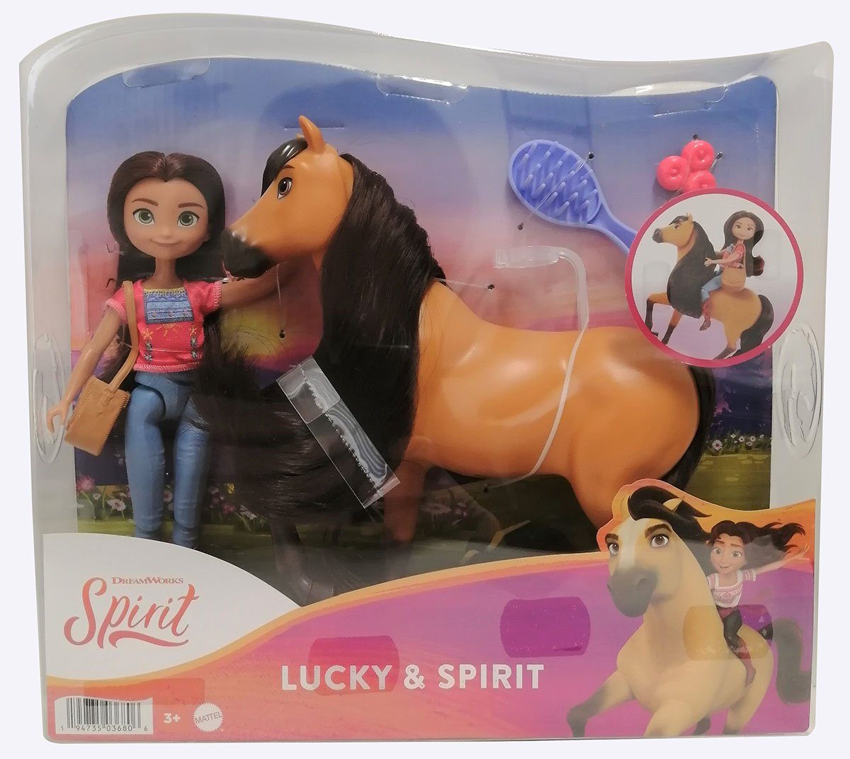 Mattel® Spielfigur Mattel HFB89 Dreamworks Pferd Hengst Spirit 20 cm & Mädchen Lucky 18 c