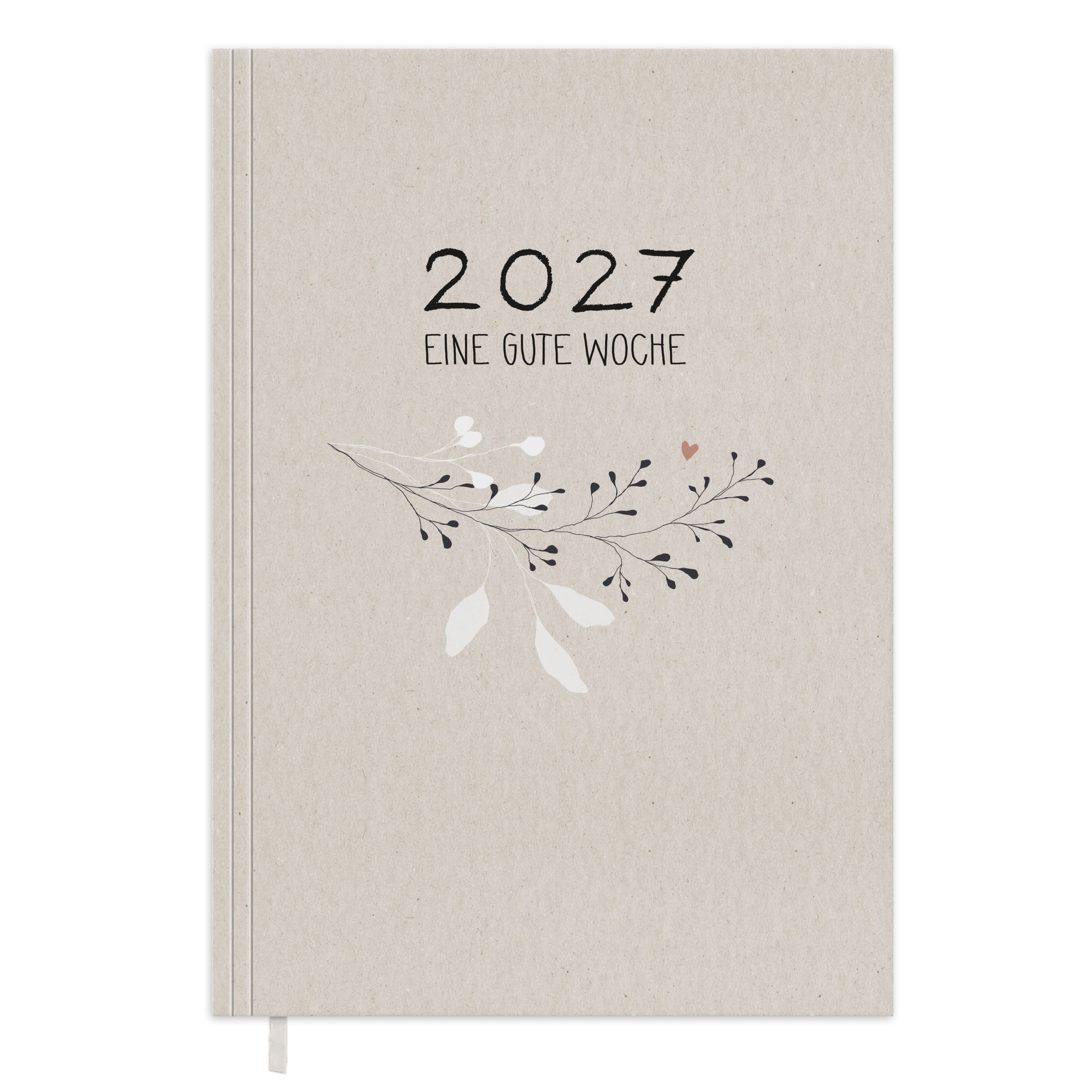 Eine der Guten Verlag Terminkalender Terminplaner 2027 - A5, creme beige, 1 Doppelseite / Woche, 144 S. FSC-Papier, Softcover, klimaneutral