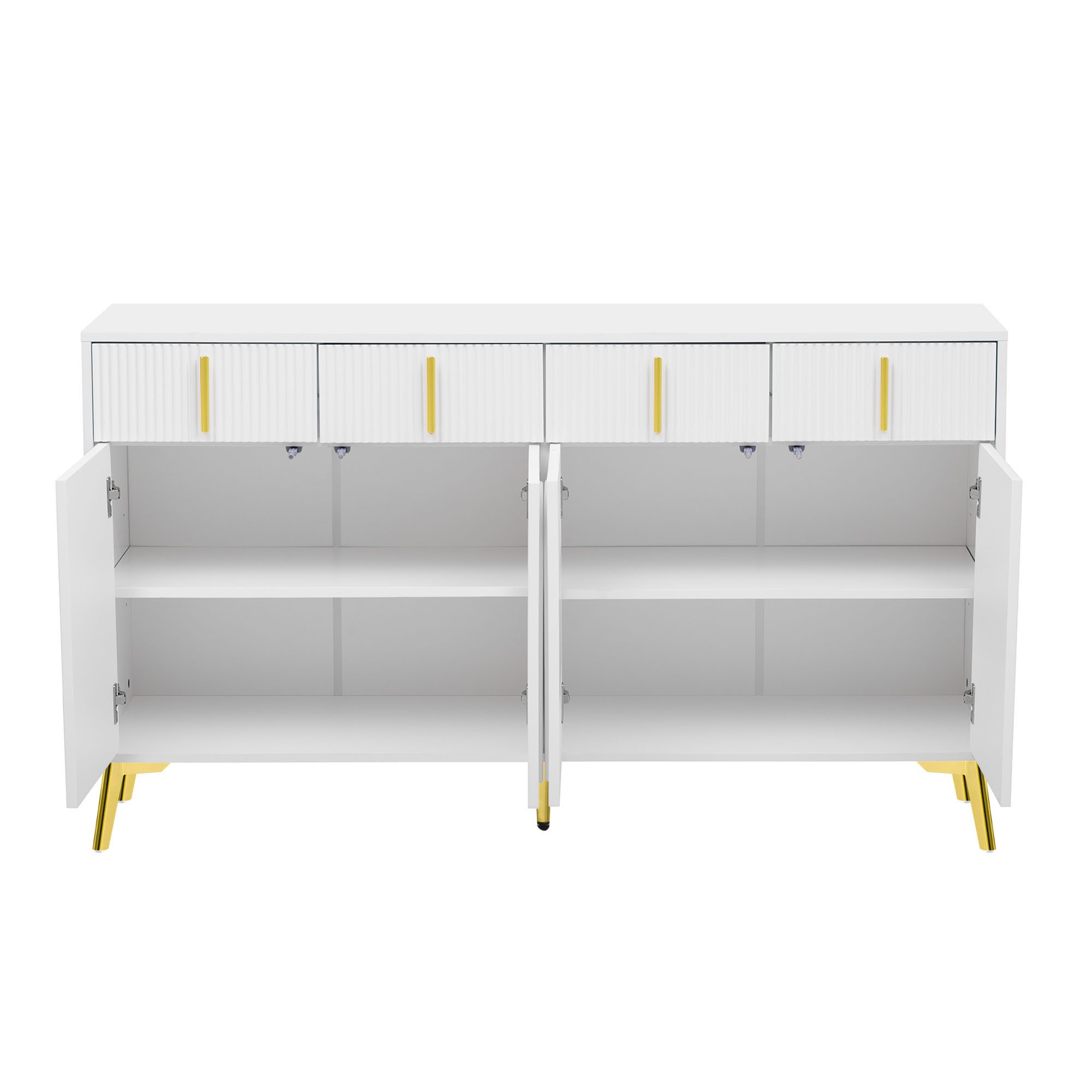 Merax Sideboard mit 4 Türen und 4 Schubladen (mit verstellbaren Einlegeböden und goldenen Beinen, H82/B140/ T37.8 cm), Kommode Anrichte Mehrzweckschrank für Wohnzimmer und Schlafzimmer