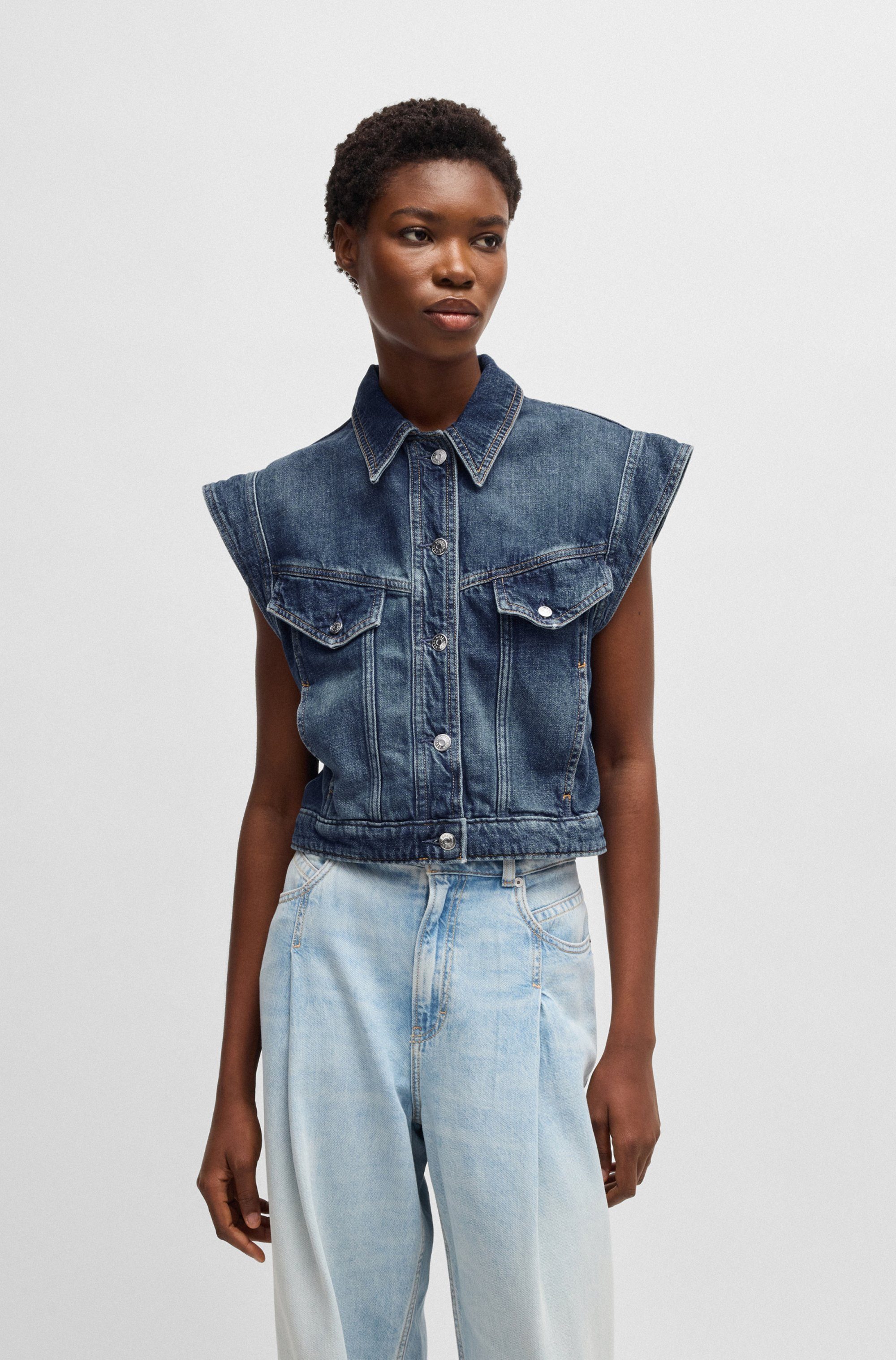 BOSS ORANGE Jeansjacke DENIM VEST 1.0 Premium Damenmode mit femininen Schul günstig online kaufen