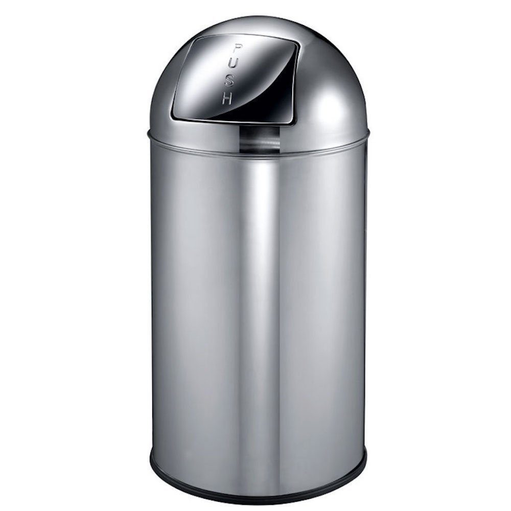 Mülleimer 40L, Pushdeckel Metall, Abfallbehälter & aus mit PROREGAL® Silber Weiß Inneneimer