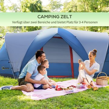 Outsunny Faltzelt Campingzelt für 4 Personen, Personen: 4 (Gruppenzelt mit Tragetasche, 45 tlg., Tunnelzelt), BxLxH: 207x475x150 cm