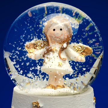 SIKORA Schneekugel SK05 Kleine Glas Schneekugel für Kinder Engel Weiss Gold D:45mm