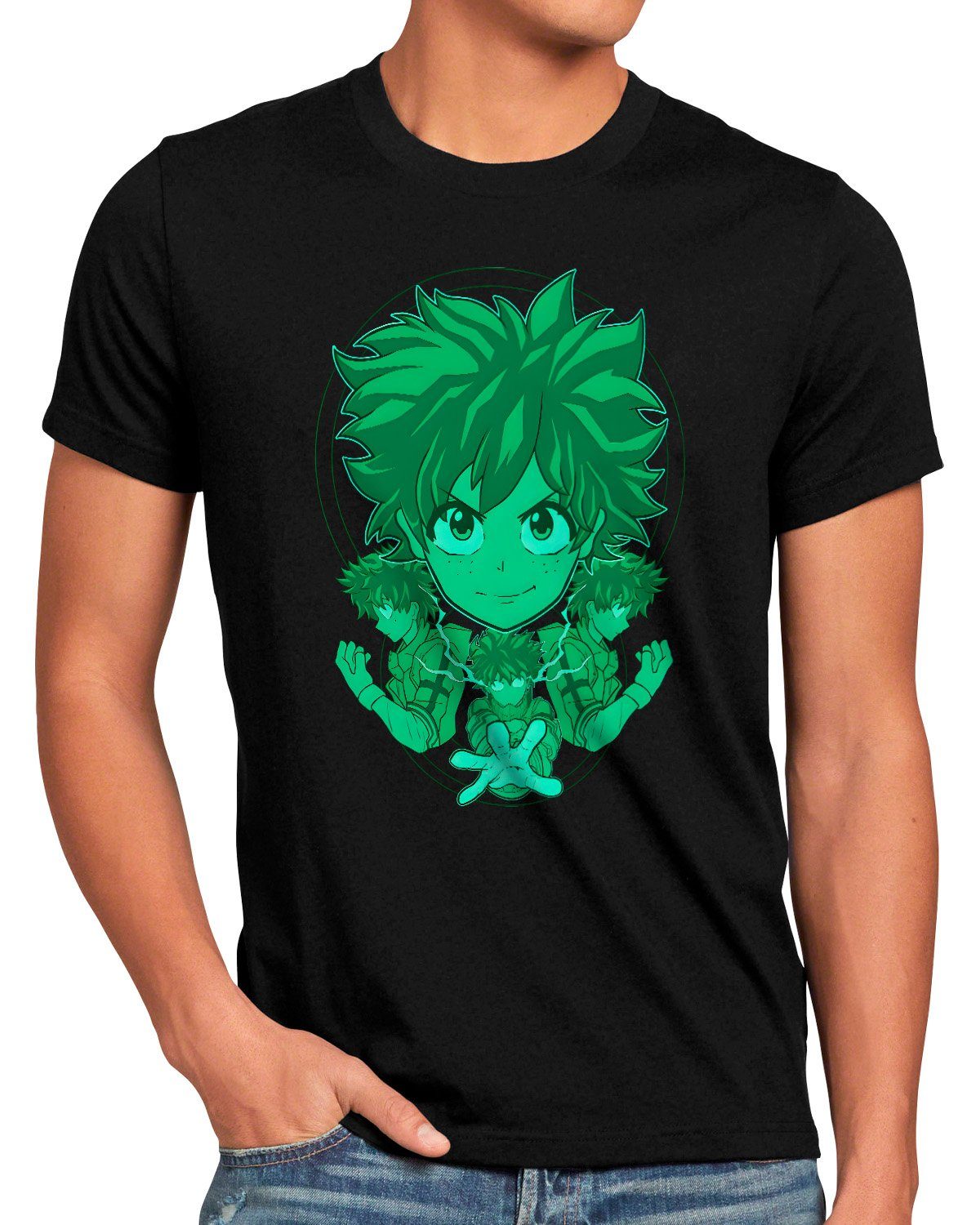 style3 Print-Shirt Herren T-Shirt Green Power anime manga my hero academia cosplay