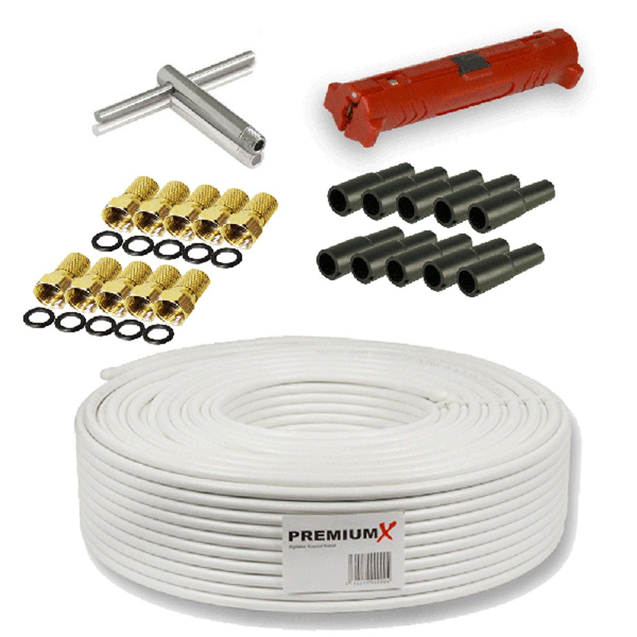PremiumX Set 50m SAT-Kabel BASIC Kabel SAT 4-fach Koaxialkabel 135dB Montage