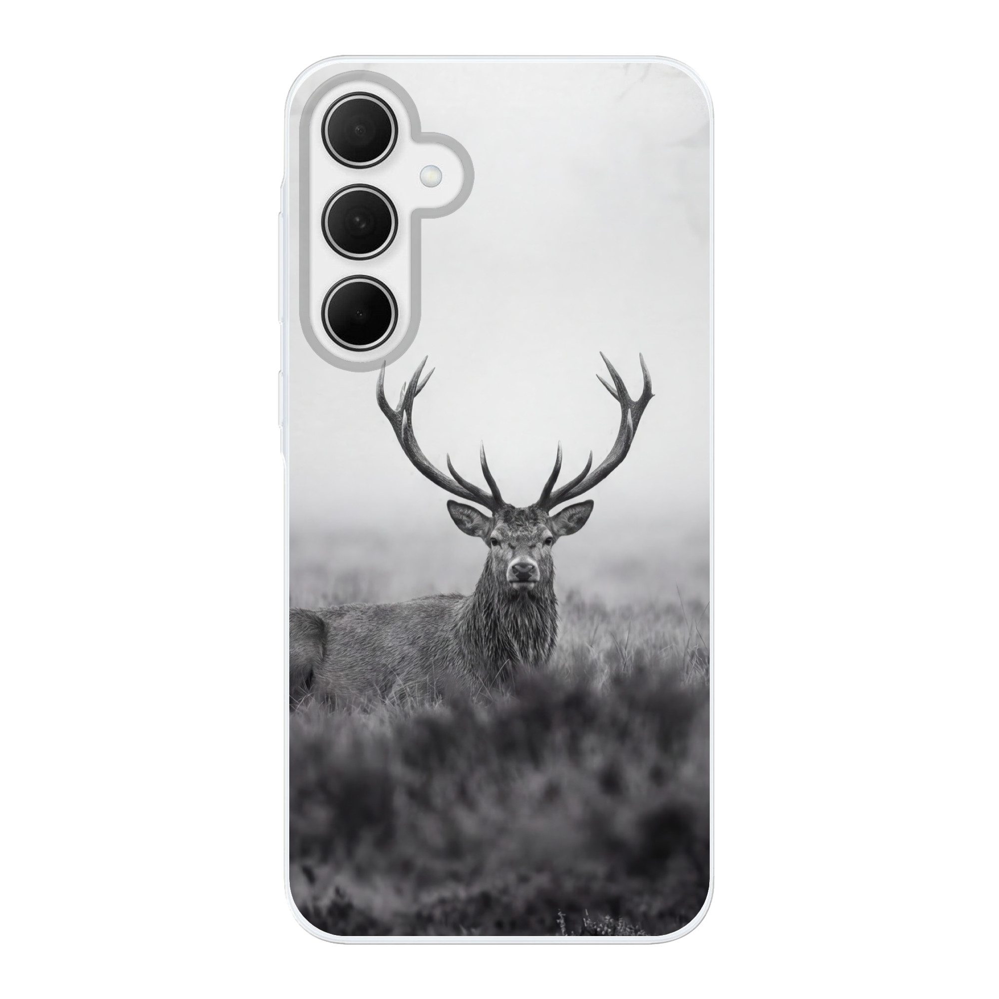 MuchoWow Handyhülle für Samsung Galaxy A35 5G Hirsch - Neblig - Schwarz - Weiß, Smartphone-Bumper, Print, Handy Schutzhülle Dünn