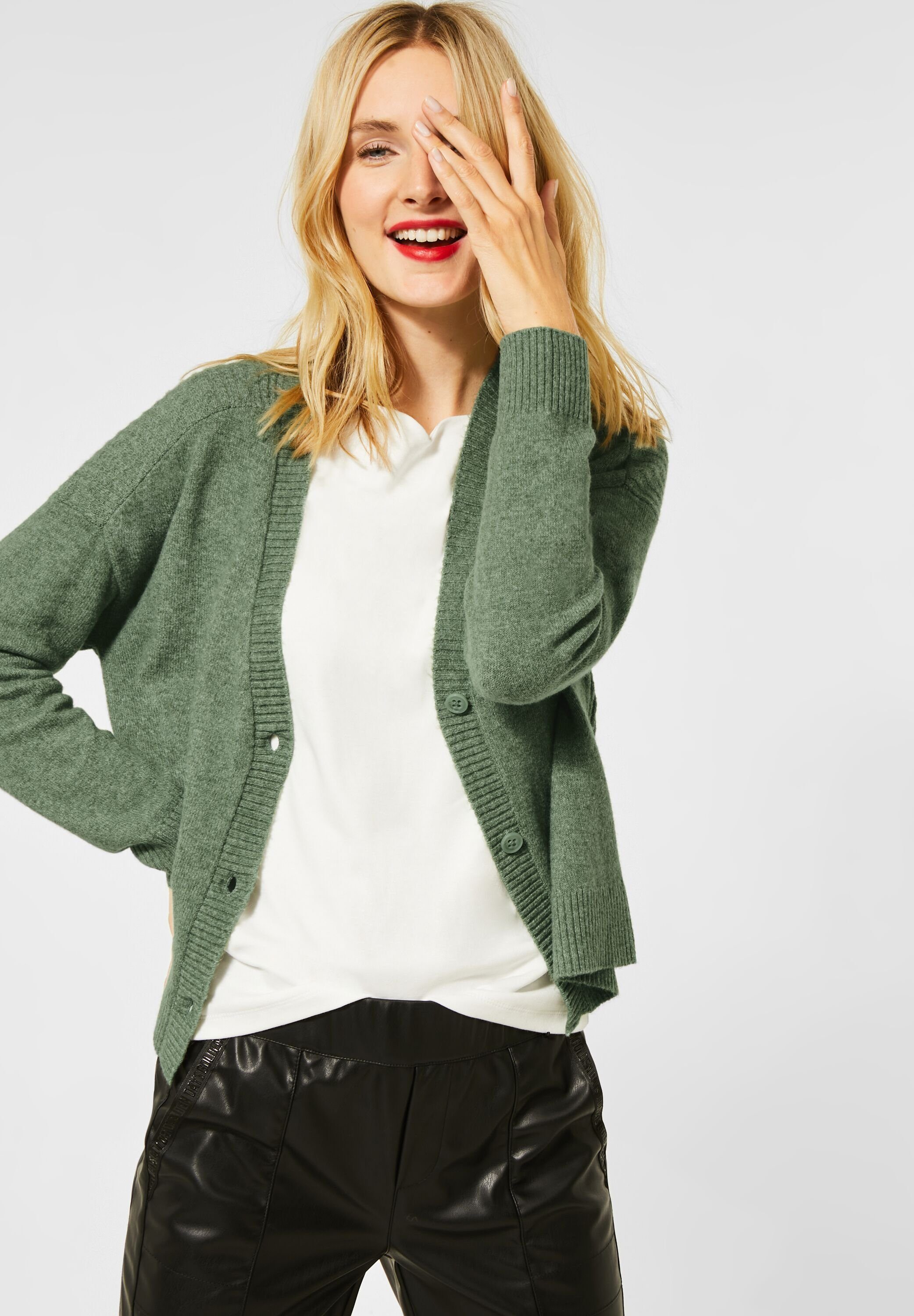 STREET ONE Cardigan mit Materialmix, FeinstrickCardigan mit abgerundetem VAusschnitt online