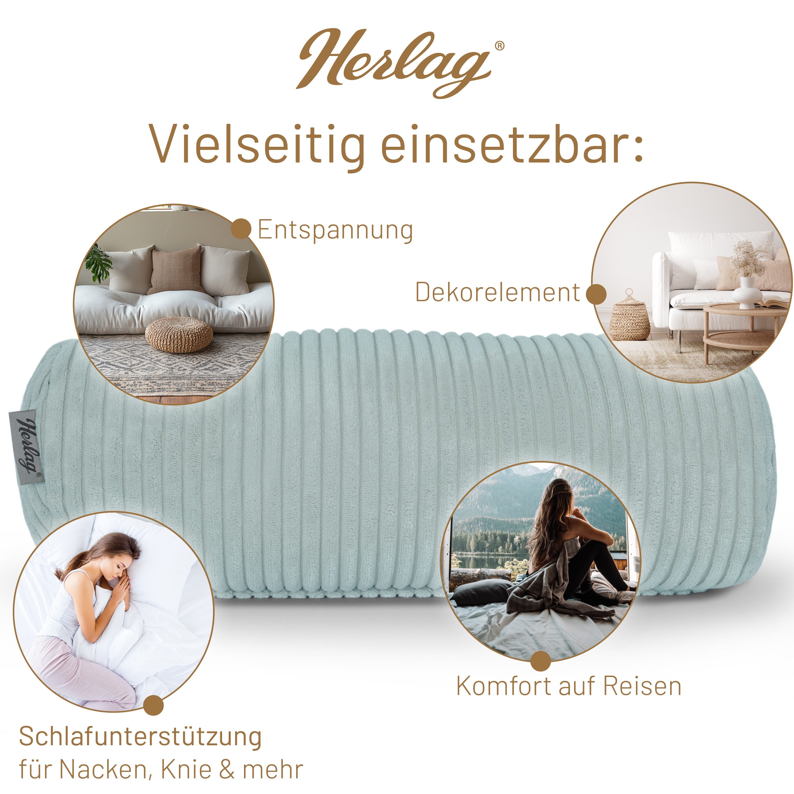 Herlag Nackenrolle Kissenrolle Sofarolle ELLA, 65x20cm oder 40x15cm, 9 Farben, Wohnzimmer, Schlafzimmer – Bild 4 von 5