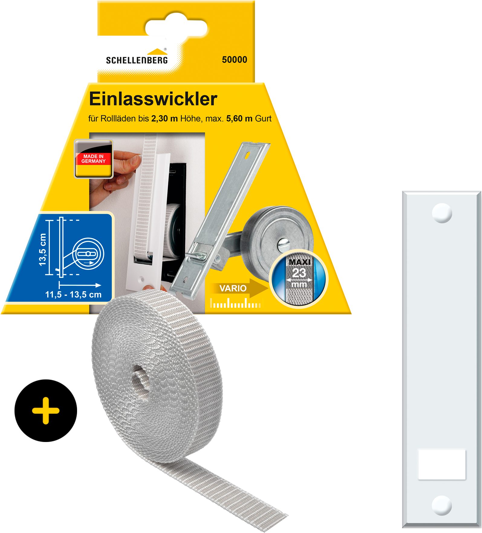 Einlass-Gurtwickler Unterputz, inkl. Abdeckplatte weiß und Rollladengurt in grau oder weiß