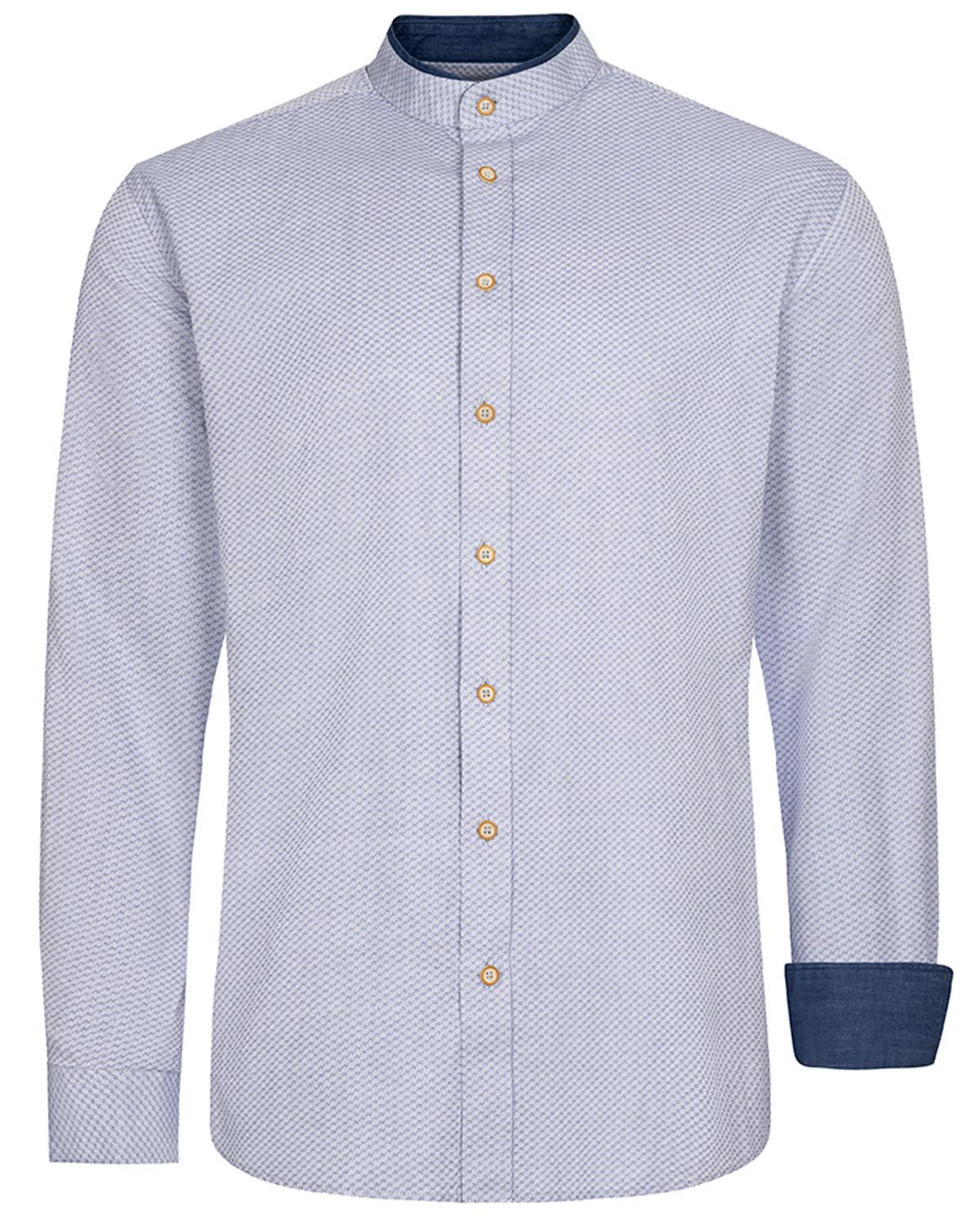 Maddox Trachtenhemd Trachtenhemd mit Stehkragen - Hemd-54, Grau