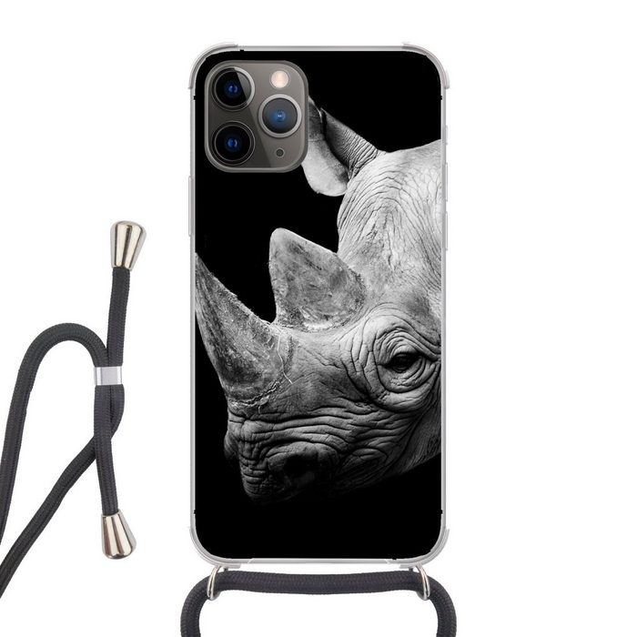 MuchoWow Handyhülle Tiere - Nashorn - Schwarz - Weiß - Porträt Handyhülle Telefonhülle Apple iPhone 13 Pro