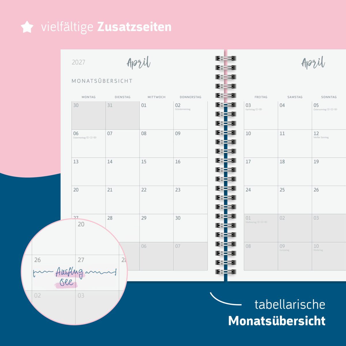 BRUNNEN Buchkalender Schülerkalender A5 1 Woche/2 Seiten Pretty Pink 2026/2027 (3 Stück)