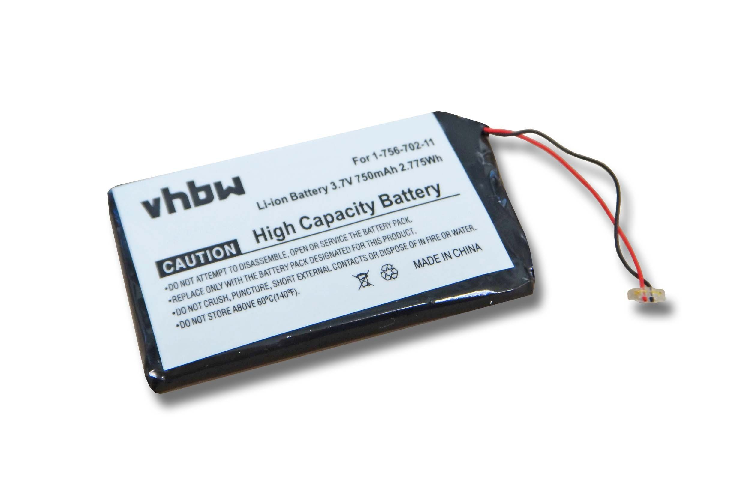 vhbw Akku passend NWZ-E454 NWZ-S738, NWZ-A829BLK, (750mAh, 750 für 3,7V, mAh NWZ-S738FBNC, NWZ-A845, Sony Li-Ion)